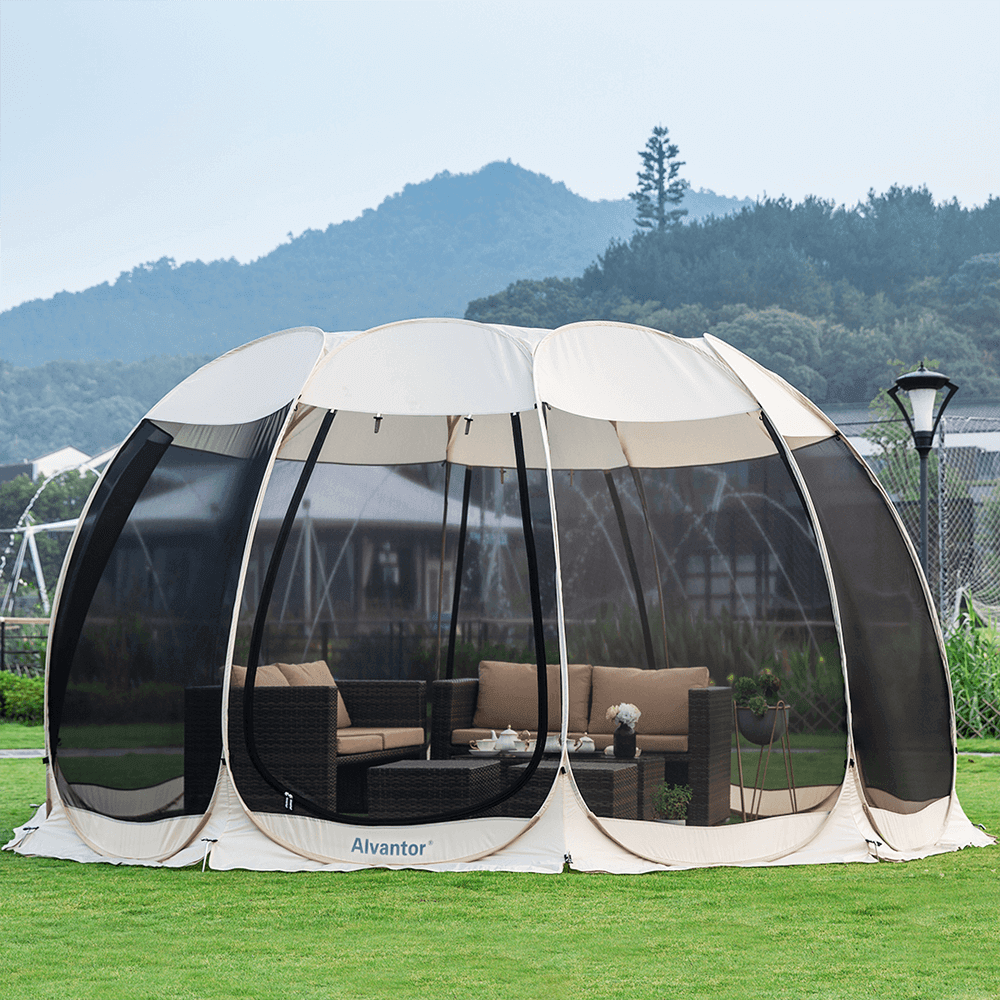alvantor bubble tent 15'x15 Alvantor 15'x15' Pop Up Screen House Portable Gazebo for Deck/Patio/Backyard