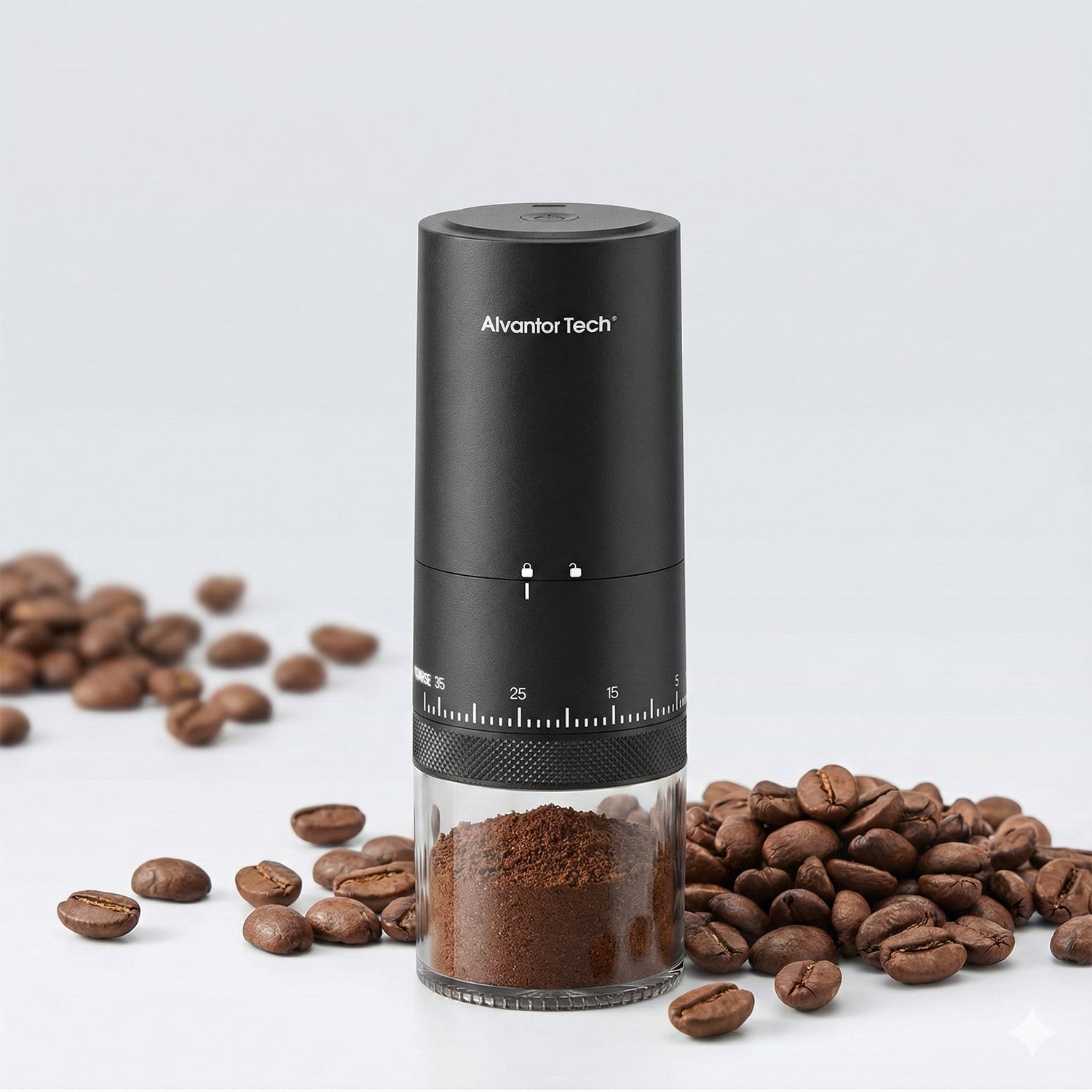 ® Rechargeable Portable Coffee Grinder 38 Grind Settings External Dial 2000mAh Battery Ceramic Burr Bean Hopper 120–150 Min Fast Charging Grind While Charging Compact 2.8"×2.8"×7.9"