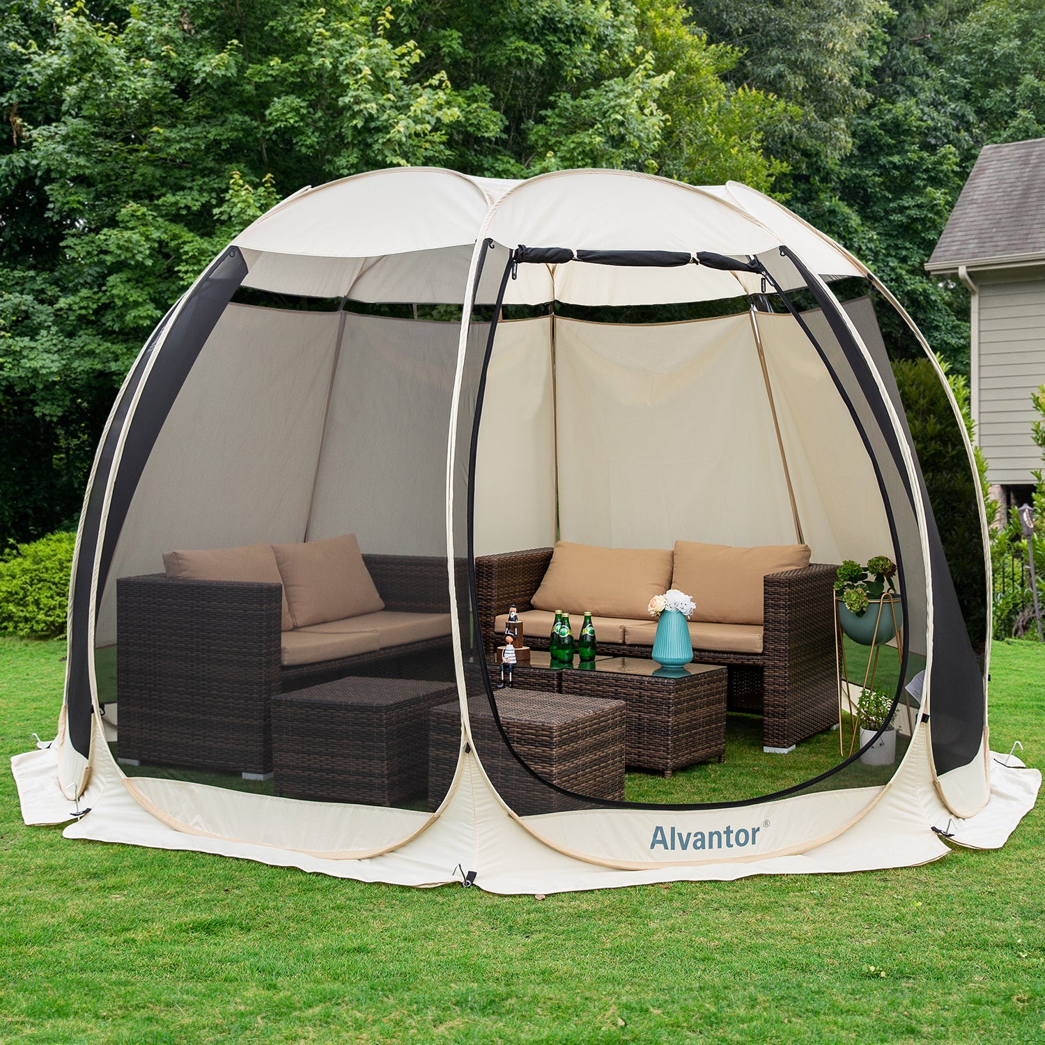 Combo: Alvantor Pop Up Screen House Gazebo Tent with Sun Shade Set, En