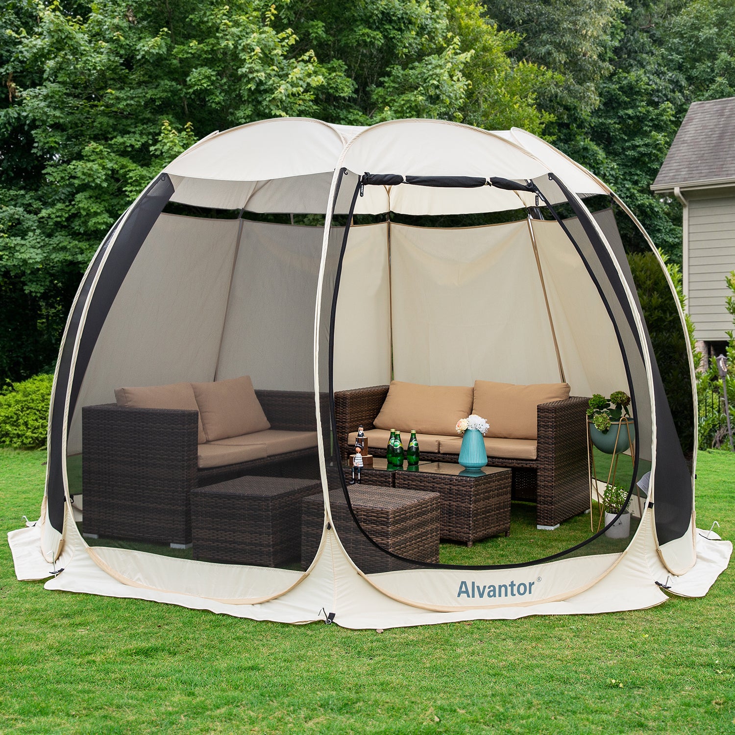 Combo: Alvantor Pop Up Screen House Gazebo Tent with Sun Shade Set, Enhanced UV Protection, 2-15 Person Outdoor Canopy Sun Shelter