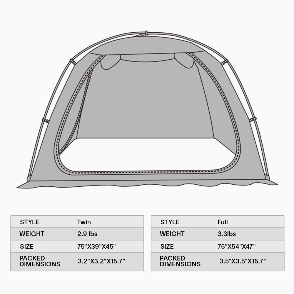 Combo: EighteenTek Privacy Bed Tent with LED String Lights, Portable Bed Canopy, Perfect for Enhancing Sleep and Creating a Cozy Ambiance