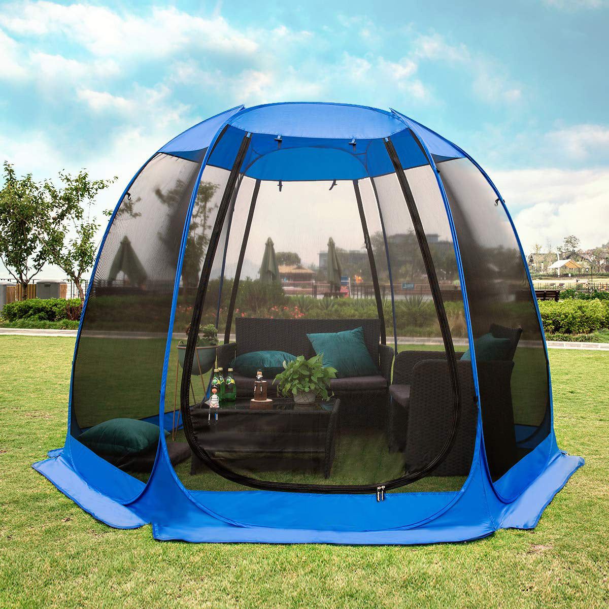 Pop-Up Screen House Room Camping Tent Outdoor Canopy Pop Up Sun Shade Hexagon Shelter Mesh Walls Not Waterproof 10'x10'