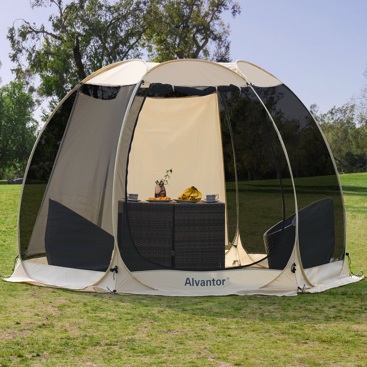 Combo: Alvantor Pop Up Screen House Gazebo Tent with Sun Shade Set, Enhanced UV Protection, 2-15 Person Outdoor Canopy Sun Shelter