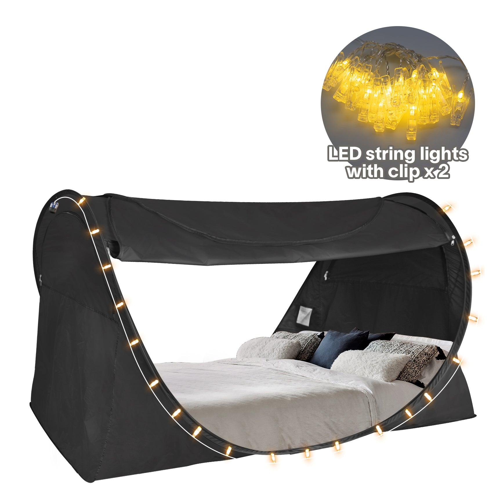 Combo: Alvantor Privacy Bed Tent with LED String Lights - Ideal for Better Sleep and Comfort