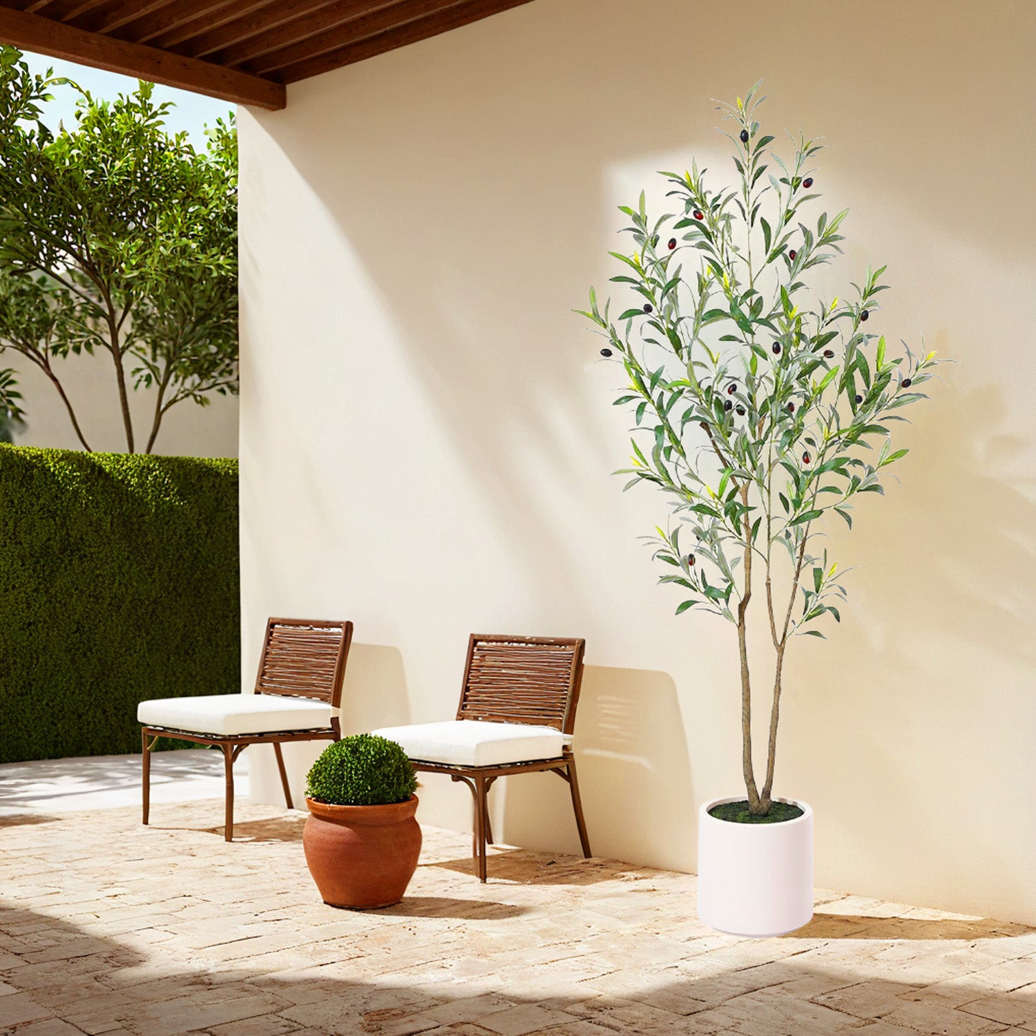 5FT/6FT Faux Olive Tree with Pot – Artificial Indoor Plant with Wood Branches & Fruit for Home Decor