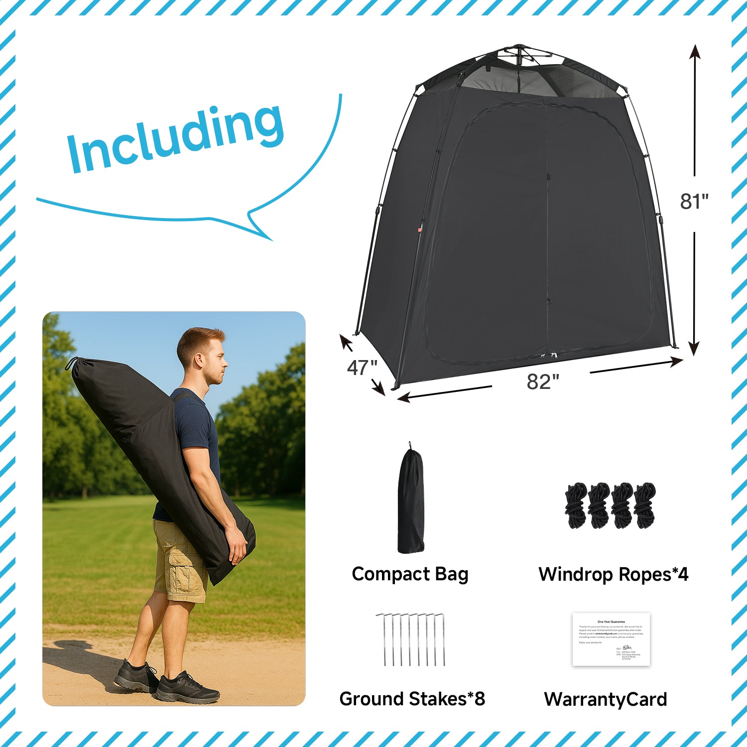 EighteenTek Shower Tent Camping, 2-Room Portable Changing Room, Outdoor Shower Enclosure, Pop Up Privacy Tent Shelter with Floor & Doors, Waterproof & Lightweight, Camping Toilet Bathroom