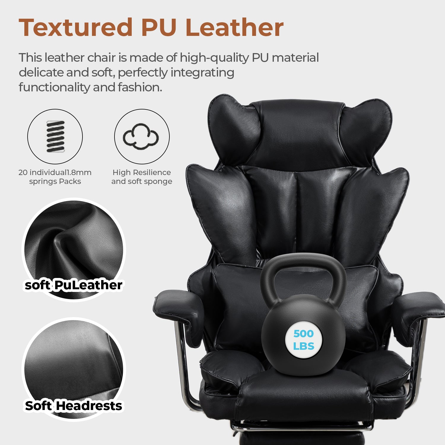 Big & Tall Executive Leather Office Chair – 400lbs Ergonomic High Back Desk Chair with Lumbar Support, Adjustable Tilt, Footrest & Padded Armrests
