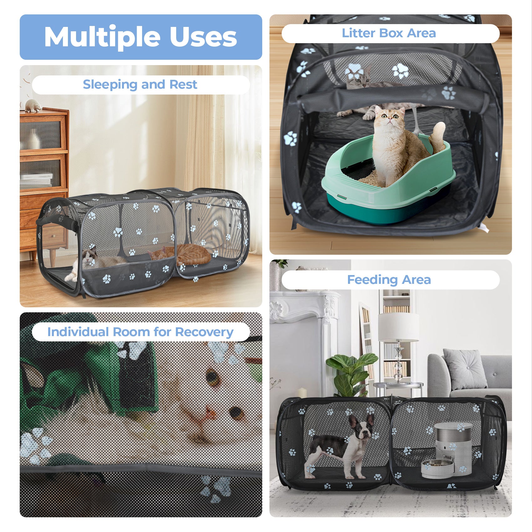 2-in-1 Pop Up Pet Playpen for Dogs & Cats – Portable, Breathable, No-Assembly Indoor Outdoor Tent Crate for Small Animals