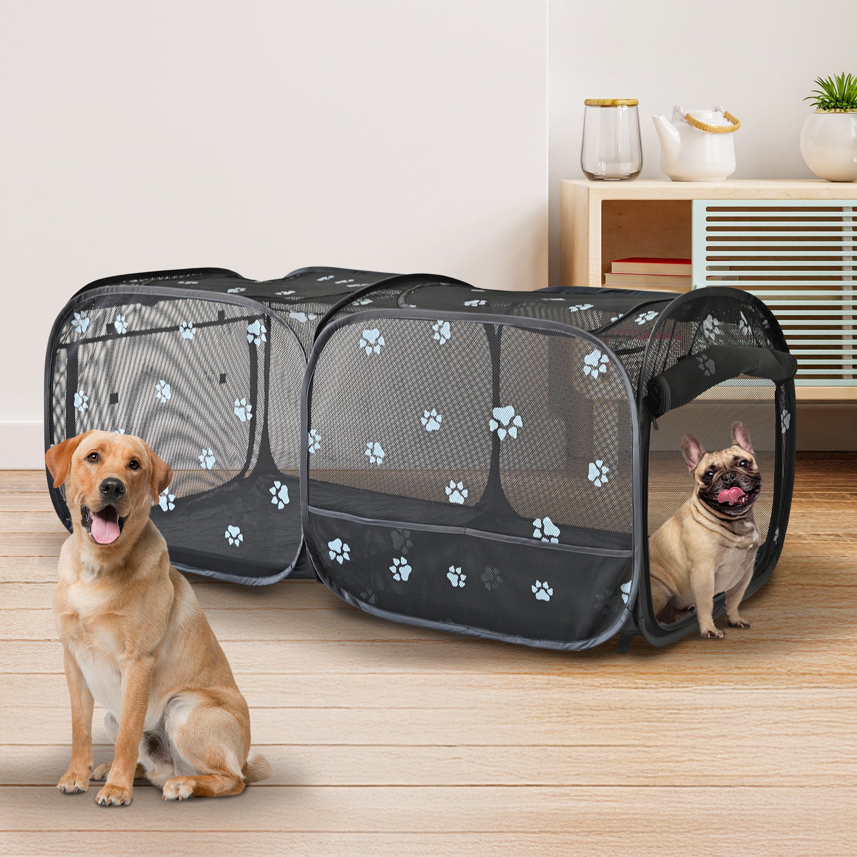 2-in-1 Pop Up Pet Playpen for Dogs & Cats – Portable, Breathable, No-Assembly Indoor Outdoor Tent Crate for Small Animals
