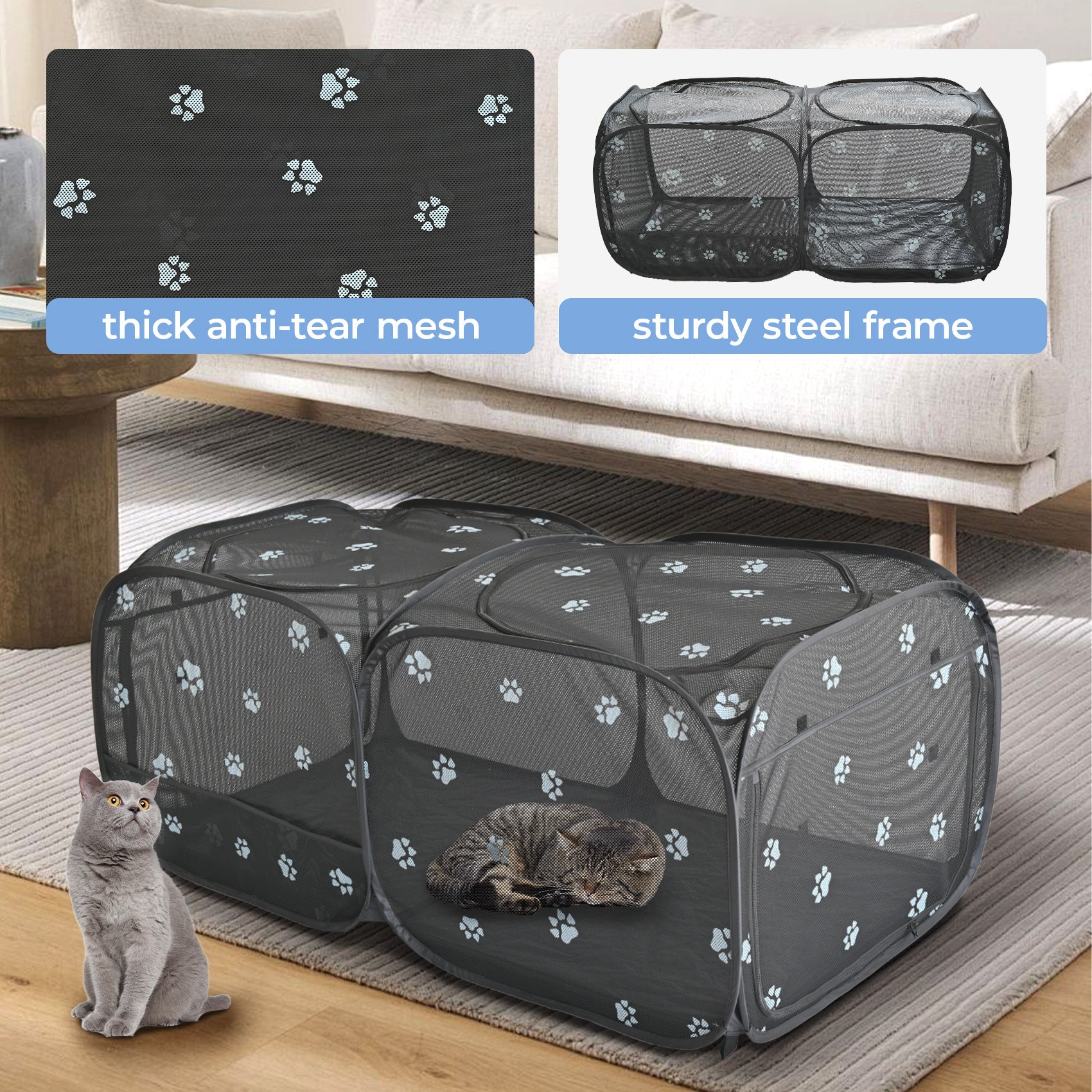 2-in-1 Pop Up Pet Playpen for Dogs & Cats – Portable, Breathable, No-Assembly Indoor Outdoor Tent Crate for Small Animals