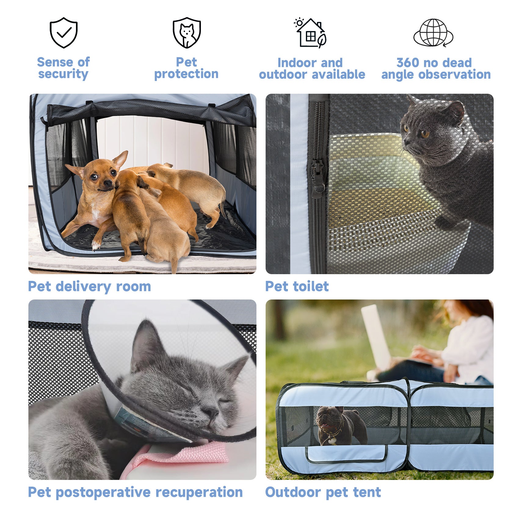 2-in-1 Portable Dog & Cat Playpen – Pop-Up Pet Tent for Indoor & Outdoor Use, Foldable Crate Kennel for Small Animals