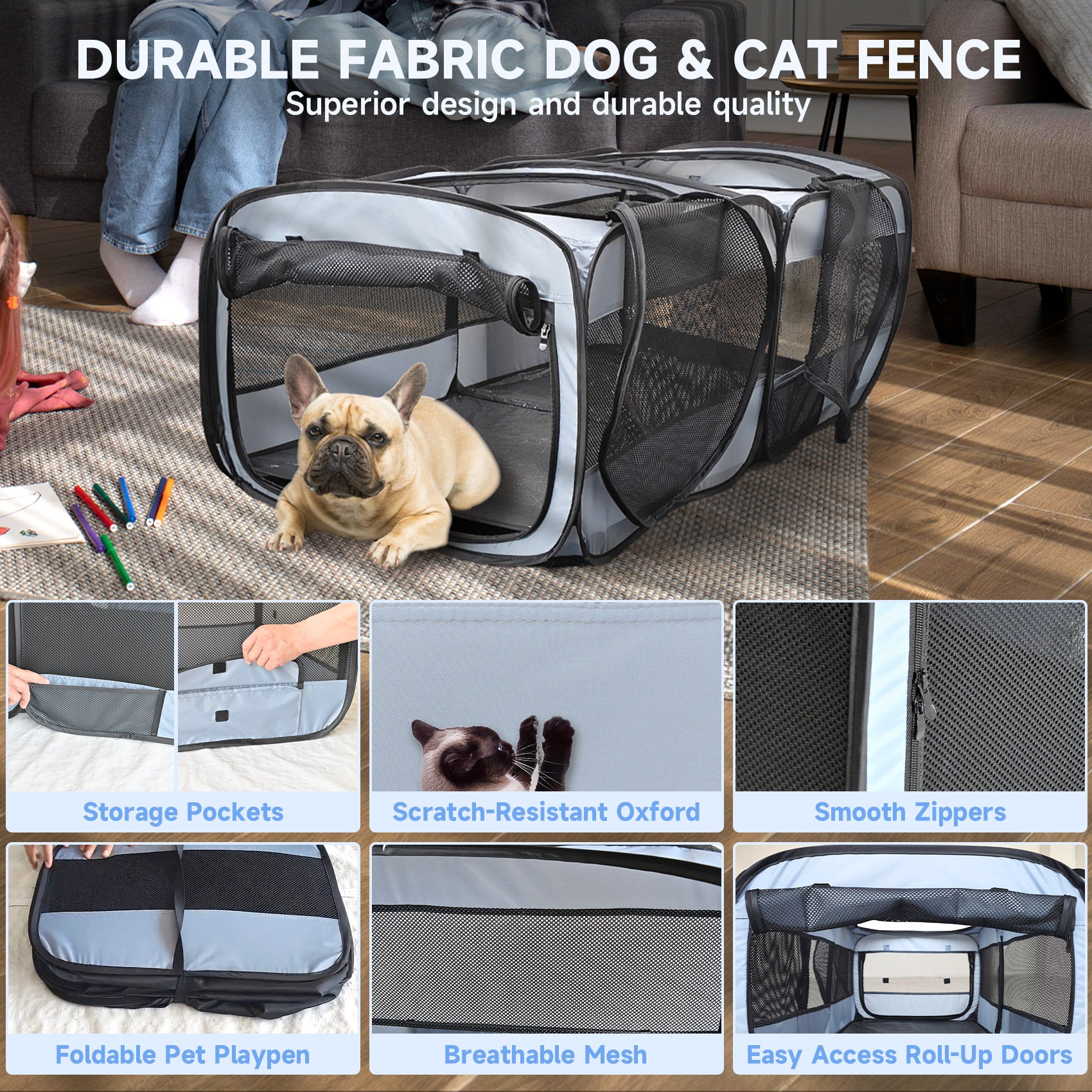 2-in-1 Portable Dog & Cat Playpen – Pop-Up Pet Tent for Indoor & Outdoor Use, Foldable Crate Kennel for Small Animals