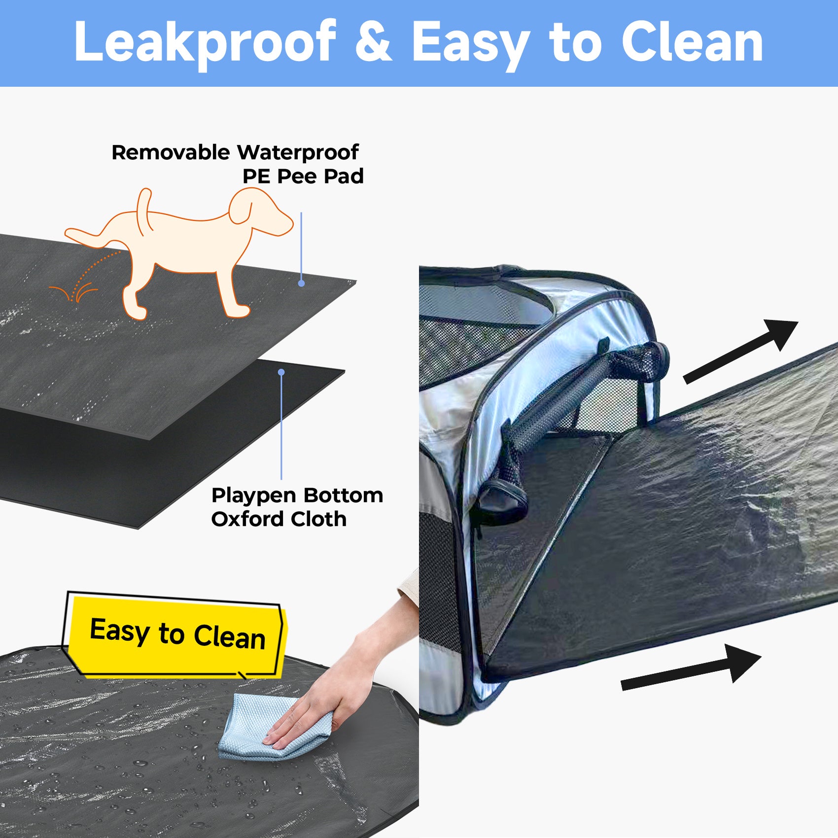 2-in-1 Portable Dog & Cat Playpen – Pop-Up Pet Tent for Indoor & Outdoor Use, Foldable Crate Kennel for Small Animals