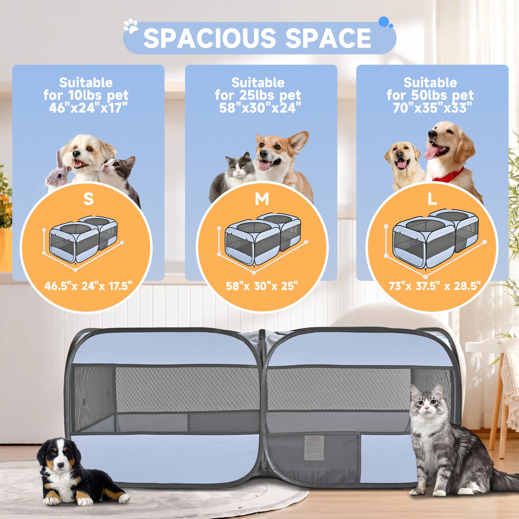 2-in-1 Portable Dog & Cat Playpen – Pop-Up Pet Tent for Indoor & Outdoor Use, Foldable Crate Kennel for Small Animals