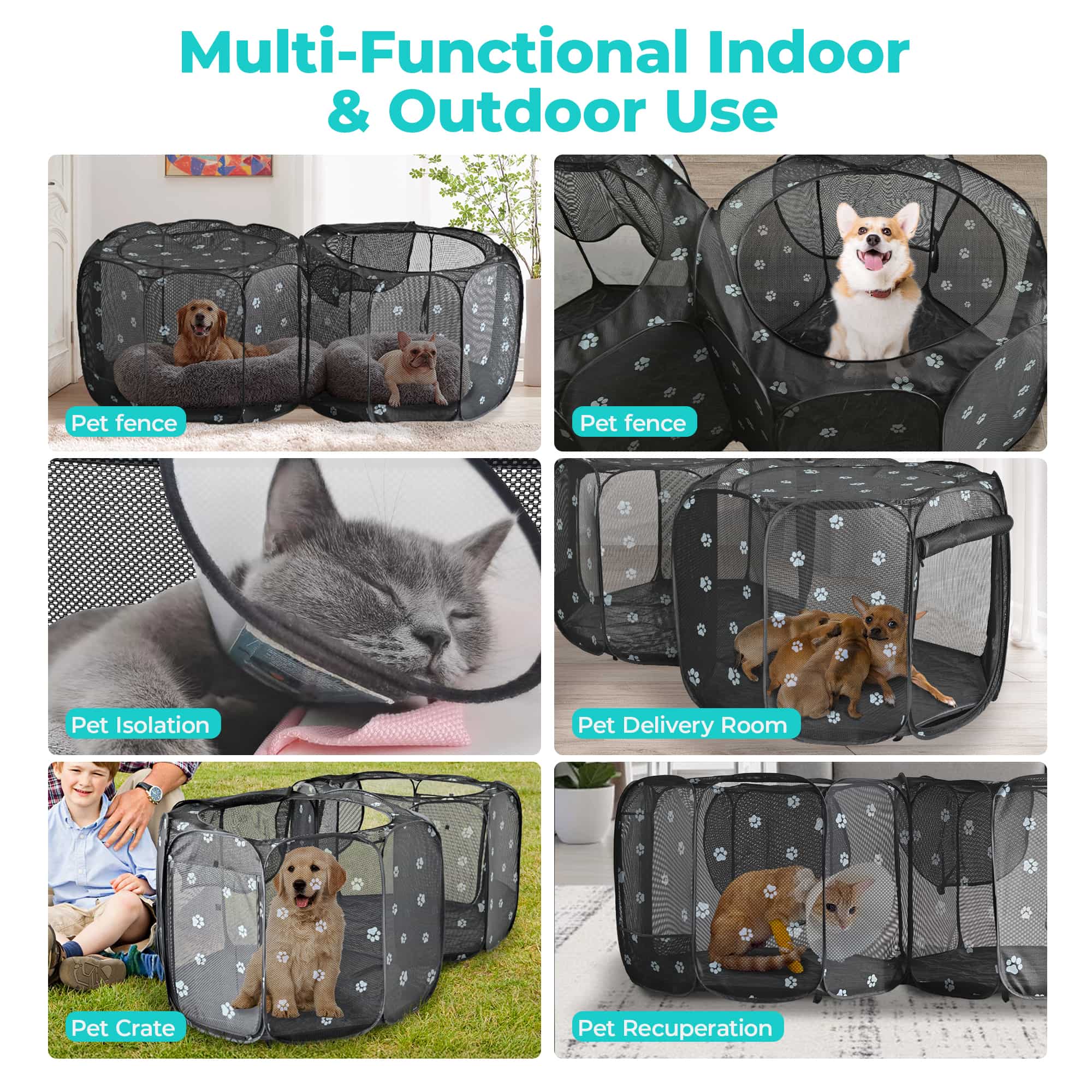Alvantor 2in1 Cat Playpen with Pee Pad Pop Up Dog Pet Playpen for Indoor Outdoor Cat Enclosure, Portable Pet Playpen, Kitten Puppy Foldable Play Pen Cat Dog Tent Crate Cage Kennel, S/M/L