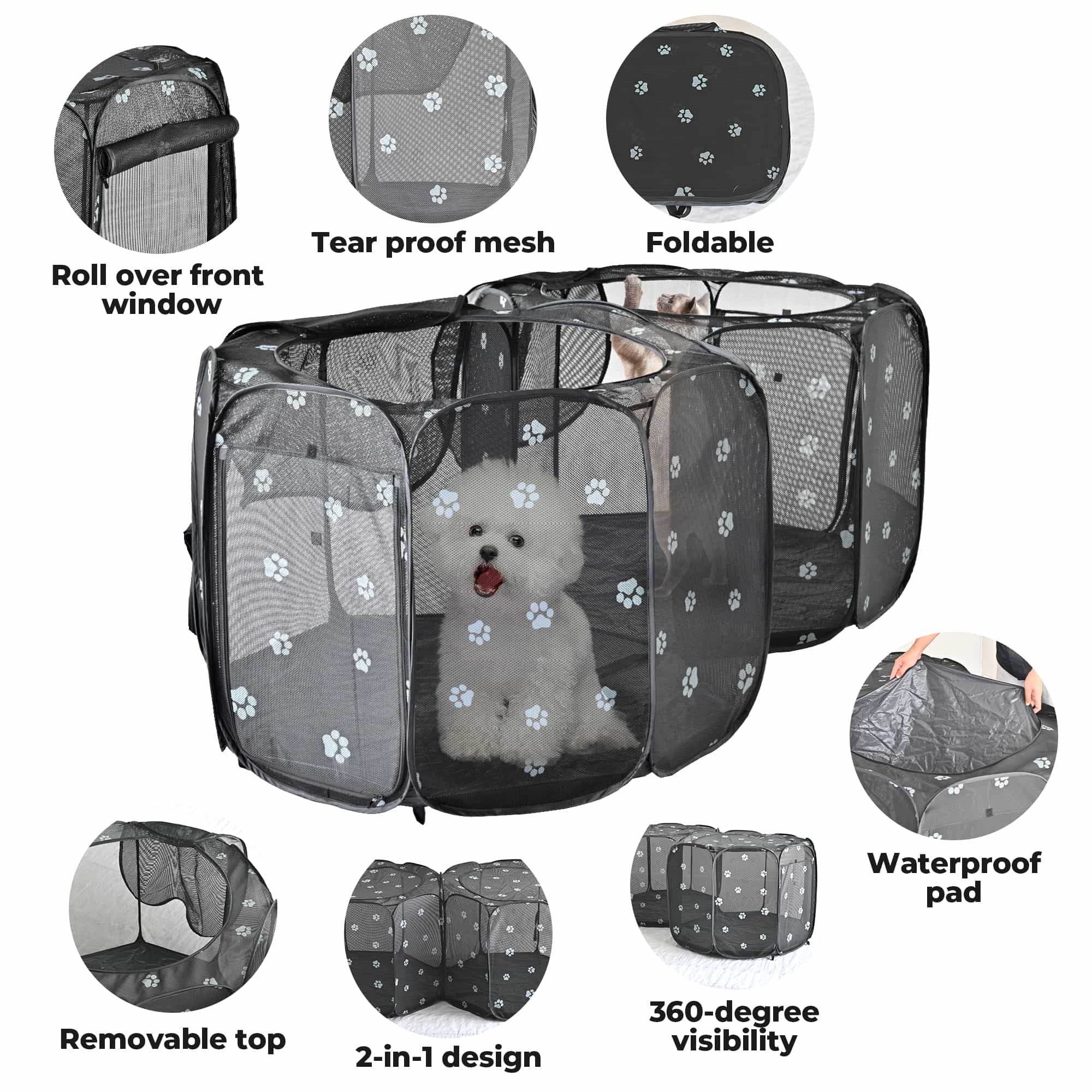 Alvantor 2in1 Cat Playpen with Pee Pad Pop Up Dog Pet Playpen for Indoor Outdoor Cat Enclosure, Portable Pet Playpen, Kitten Puppy Foldable Play Pen Cat Dog Tent Crate Cage Kennel, S/M/L