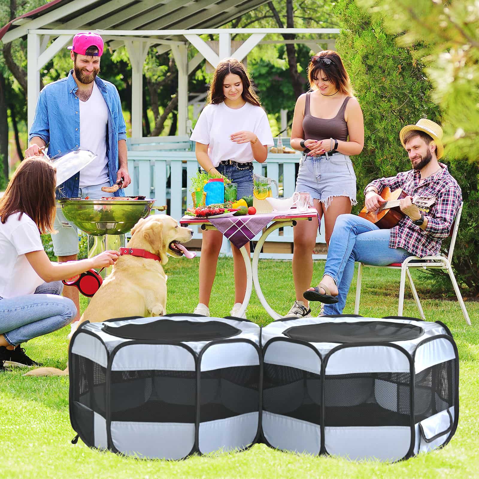 2-in-1 Cat & Dog Playpen – Detachable Pet Tent with Extra Doors & Pee Pads for Indoor & Outdoor Use