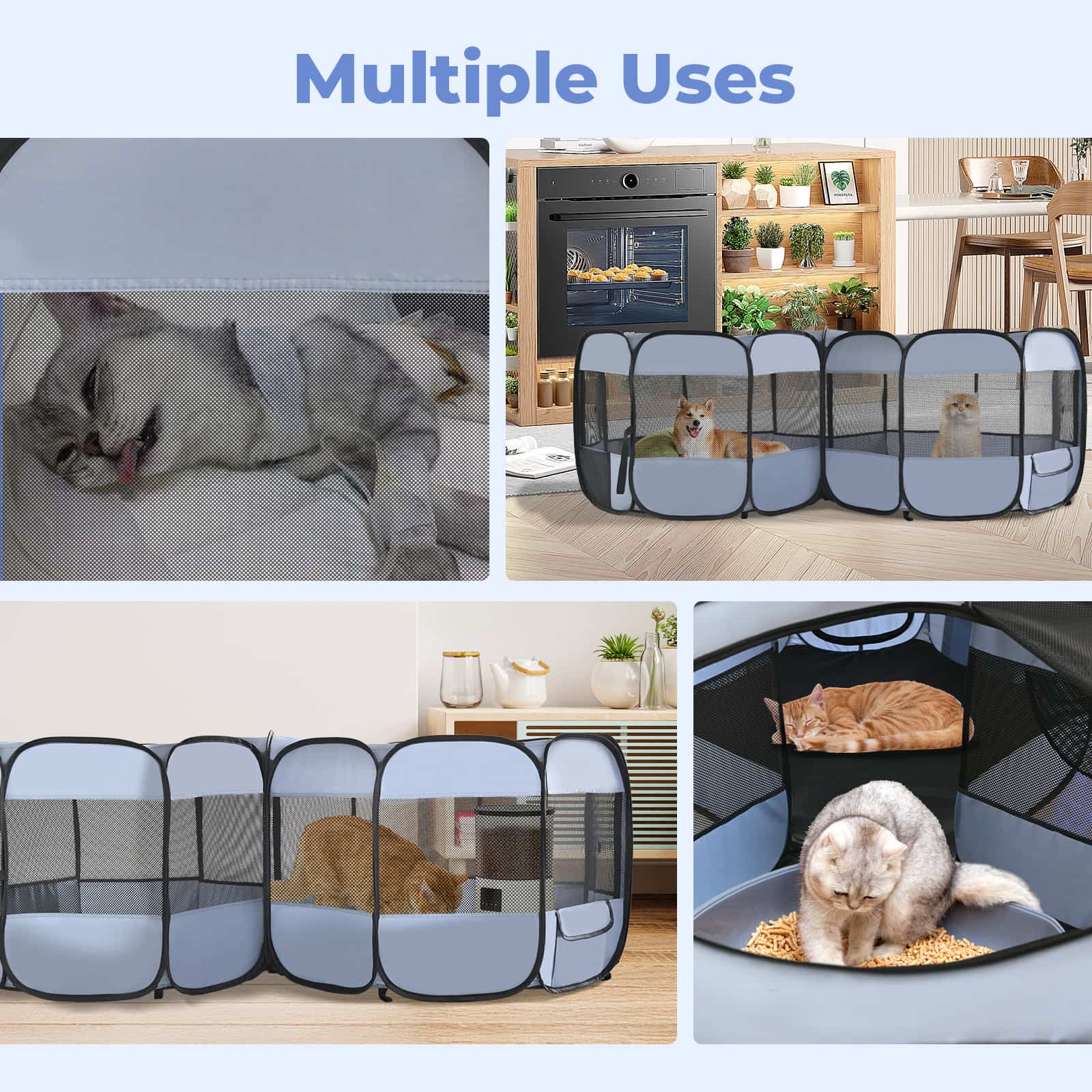 2-in-1 Cat & Dog Playpen – Detachable Pet Tent with Extra Doors & Pee Pads for Indoor & Outdoor Use