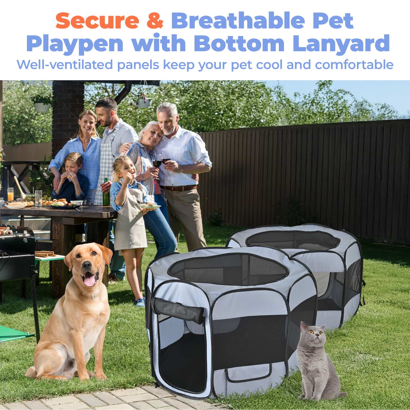 2-in-1 Cat & Dog Playpen – Detachable Pet Tent with Extra Doors & Pee Pads for Indoor & Outdoor Use