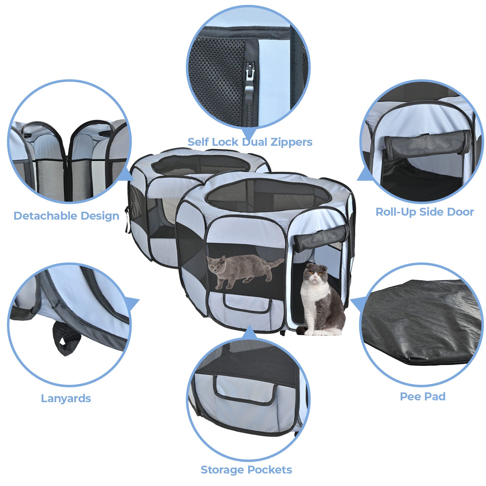 2-in-1 Cat & Dog Playpen – Detachable Pet Tent with Extra Doors & Pee Pads for Indoor & Outdoor Use