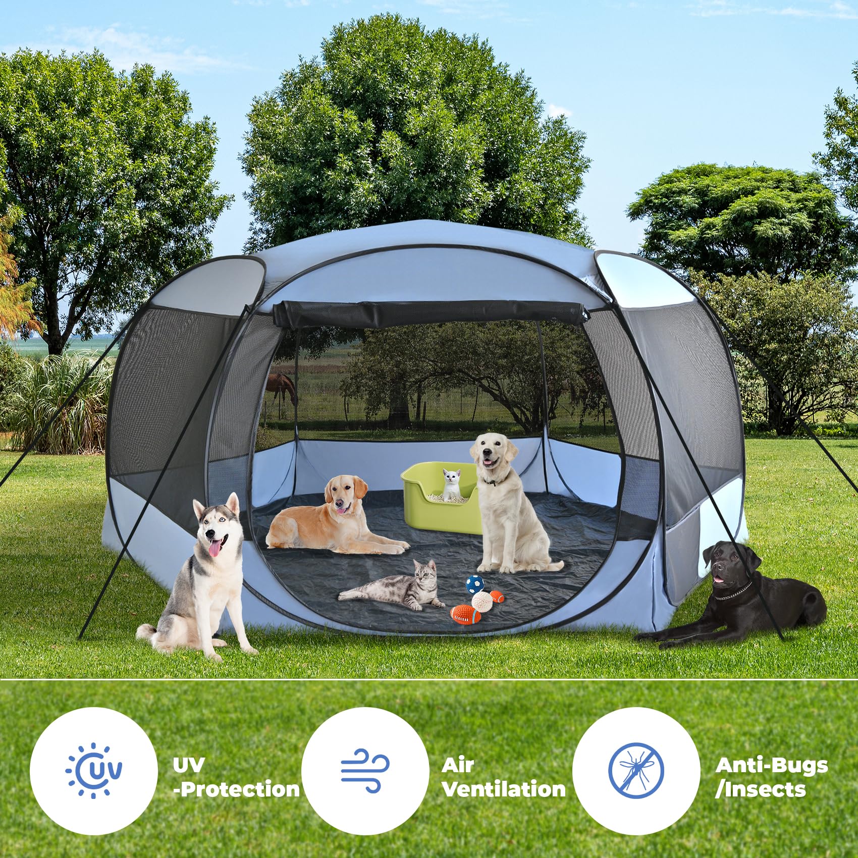 XXL Pop Up Pet Playpen Tent – 10'x4.8' Portable Cat & Dog Enclosure, Leakproof & Anti-Bug Shelter
