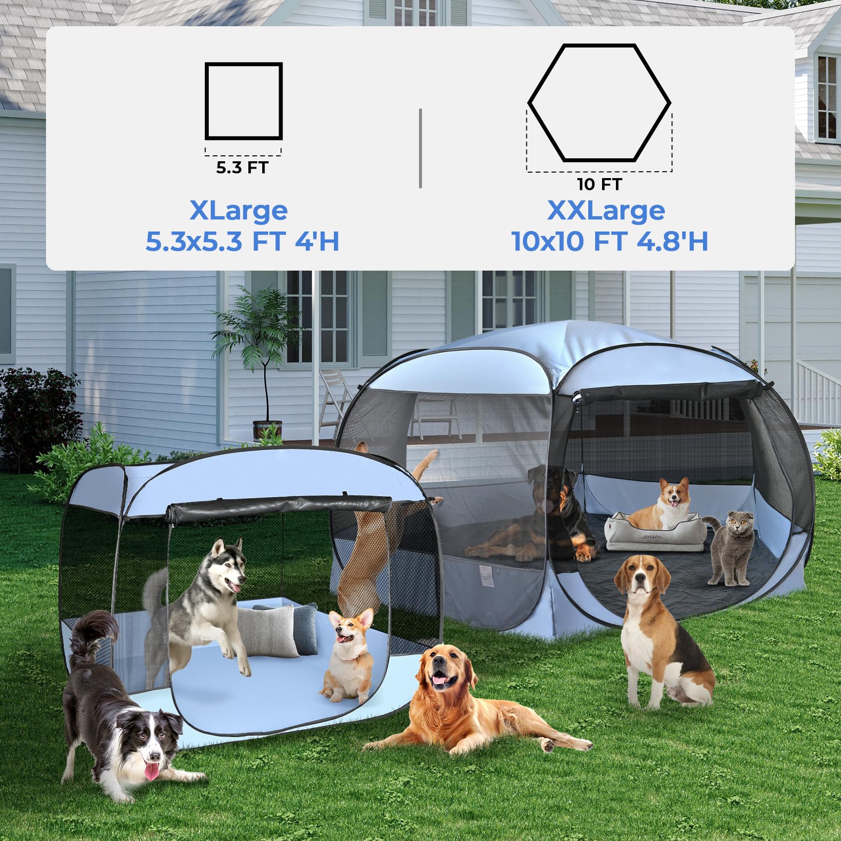 XXL Pop Up Pet Playpen Tent – 10'x4.8' Portable Cat & Dog Enclosure, Leakproof & Anti-Bug Shelter