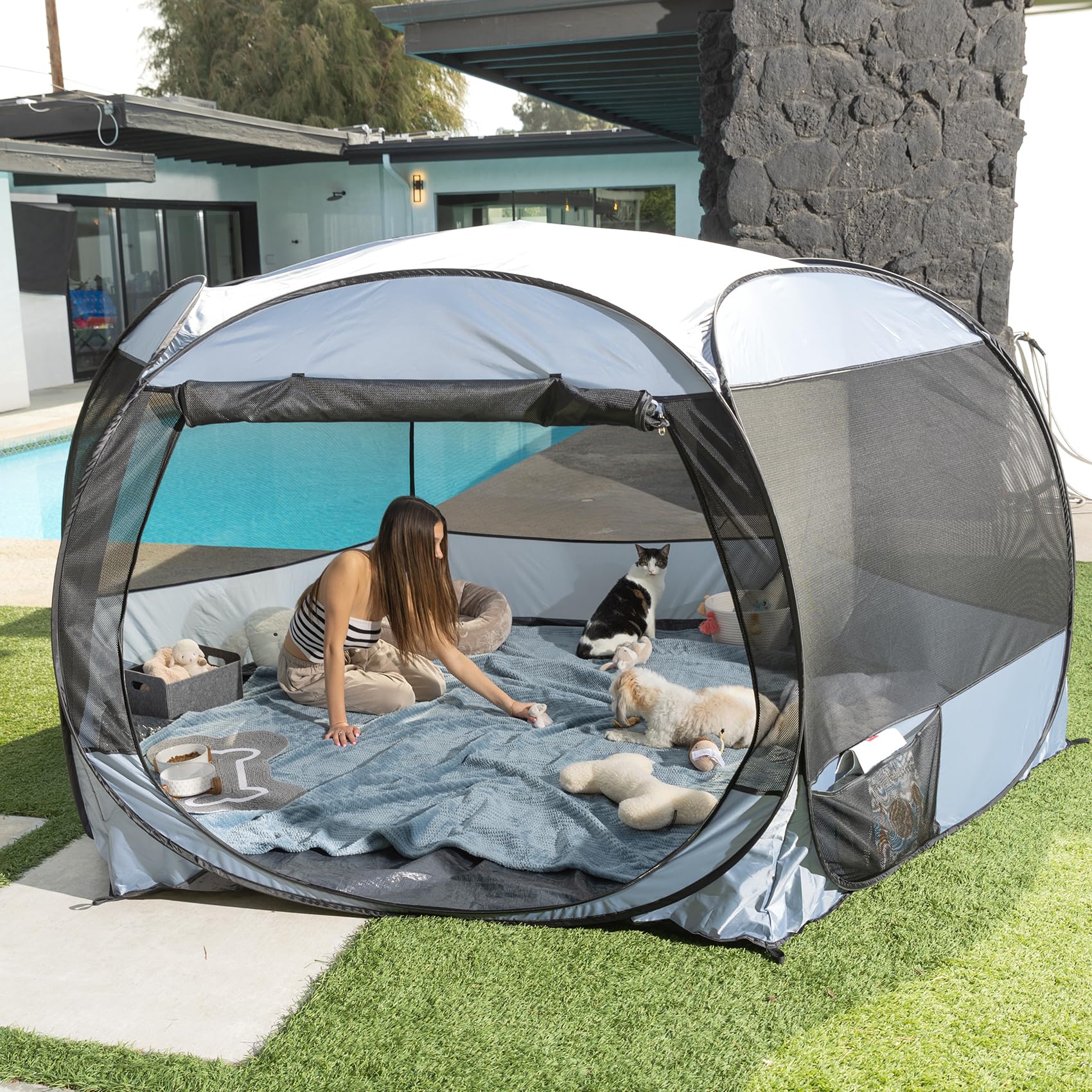 XXL Pop Up Pet Playpen Tent – 10'x4.8' Portable Cat & Dog Enclosure, Leakproof & Anti-Bug Shelter