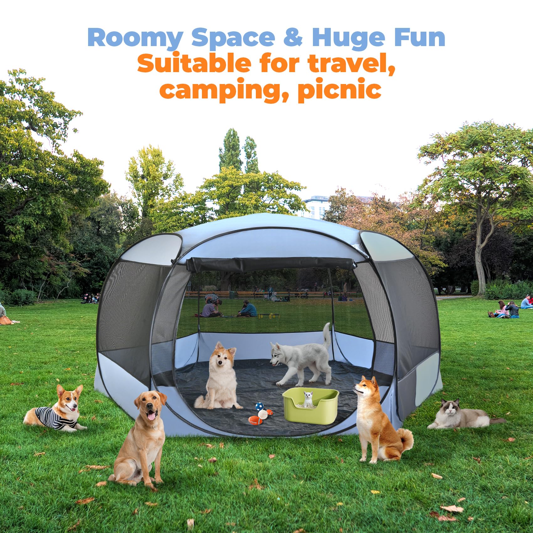 XXL Pop Up Pet Playpen Tent – 10'x4.8' Portable Cat & Dog Enclosure, Leakproof & Anti-Bug Shelter