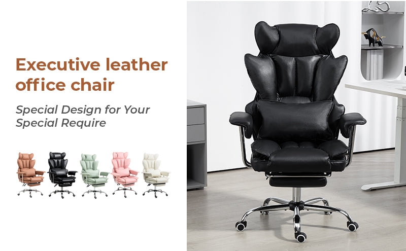 Big & Tall Executive Leather Office Chair – 400lbs Ergonomic High Back Desk Chair with Lumbar Support, Adjustable Tilt, Footrest & Padded Armrests