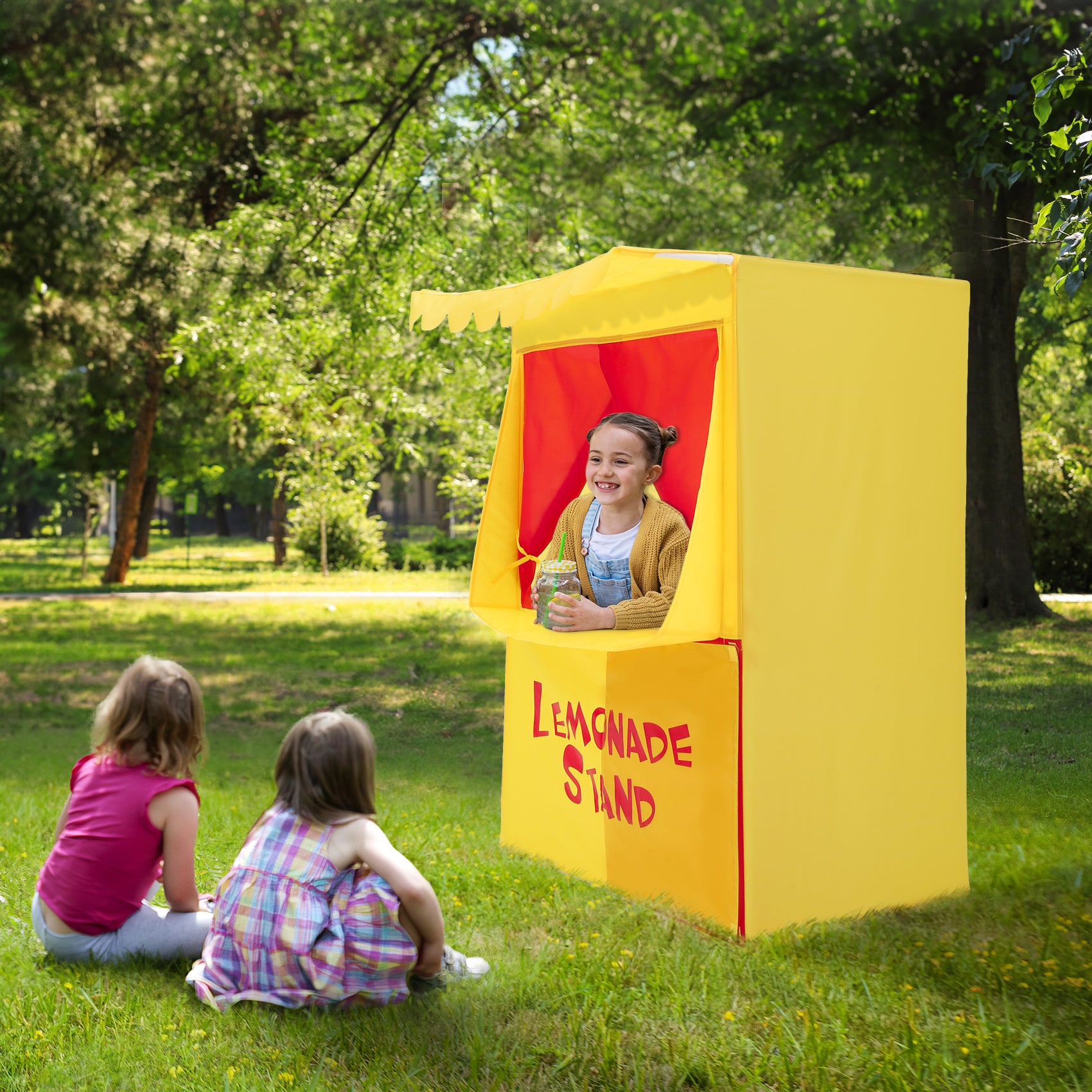 Alvantor Lemonade Stand Puppet Show Theater Pretend Playhouse Play Tent Kid on Stage Doorway Table Top Sets for Toddlers