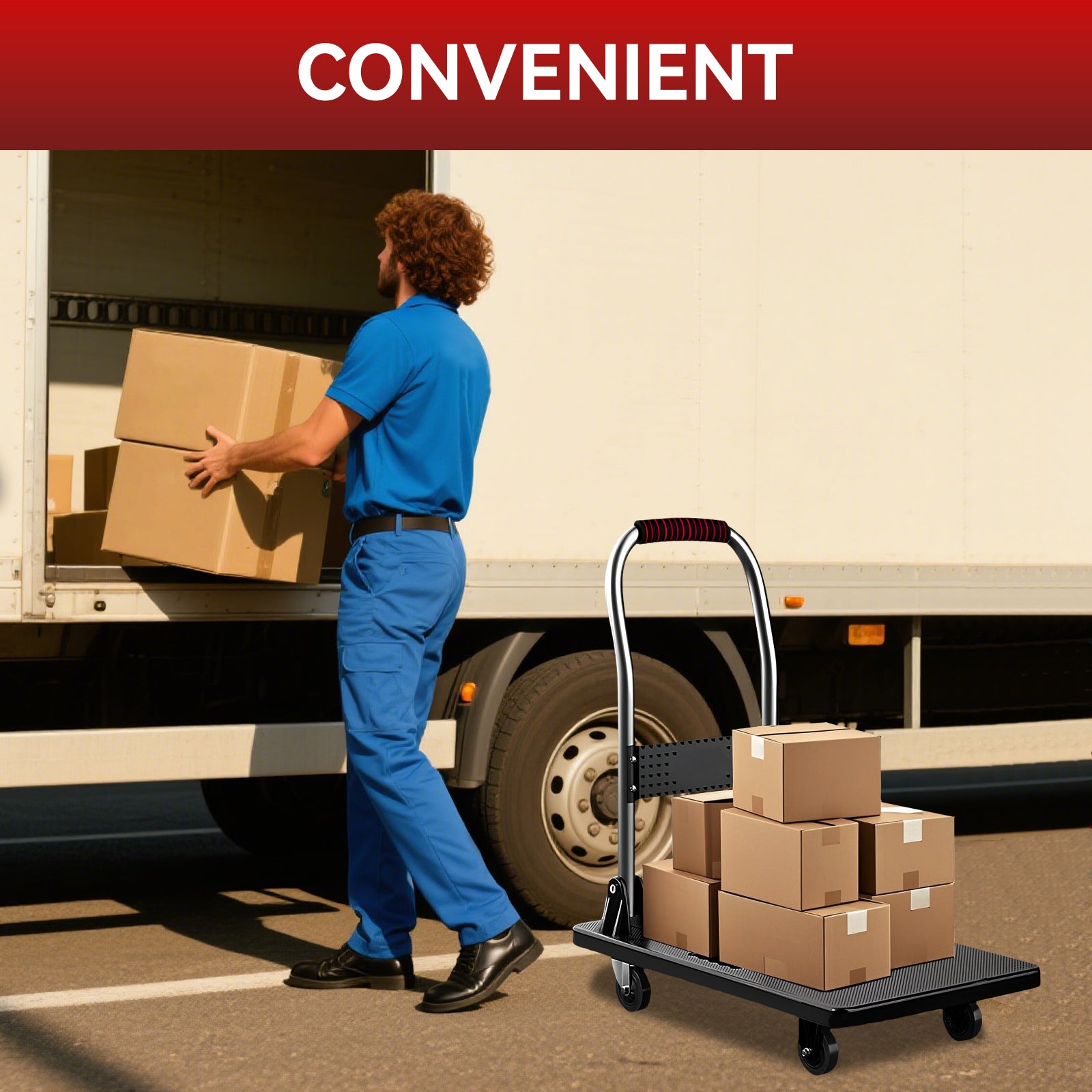 Folding Platform Truck Cart 200LBS/1000LBS – Heavy Duty Push Dolly with Swivel Wheels, Foldable Handle