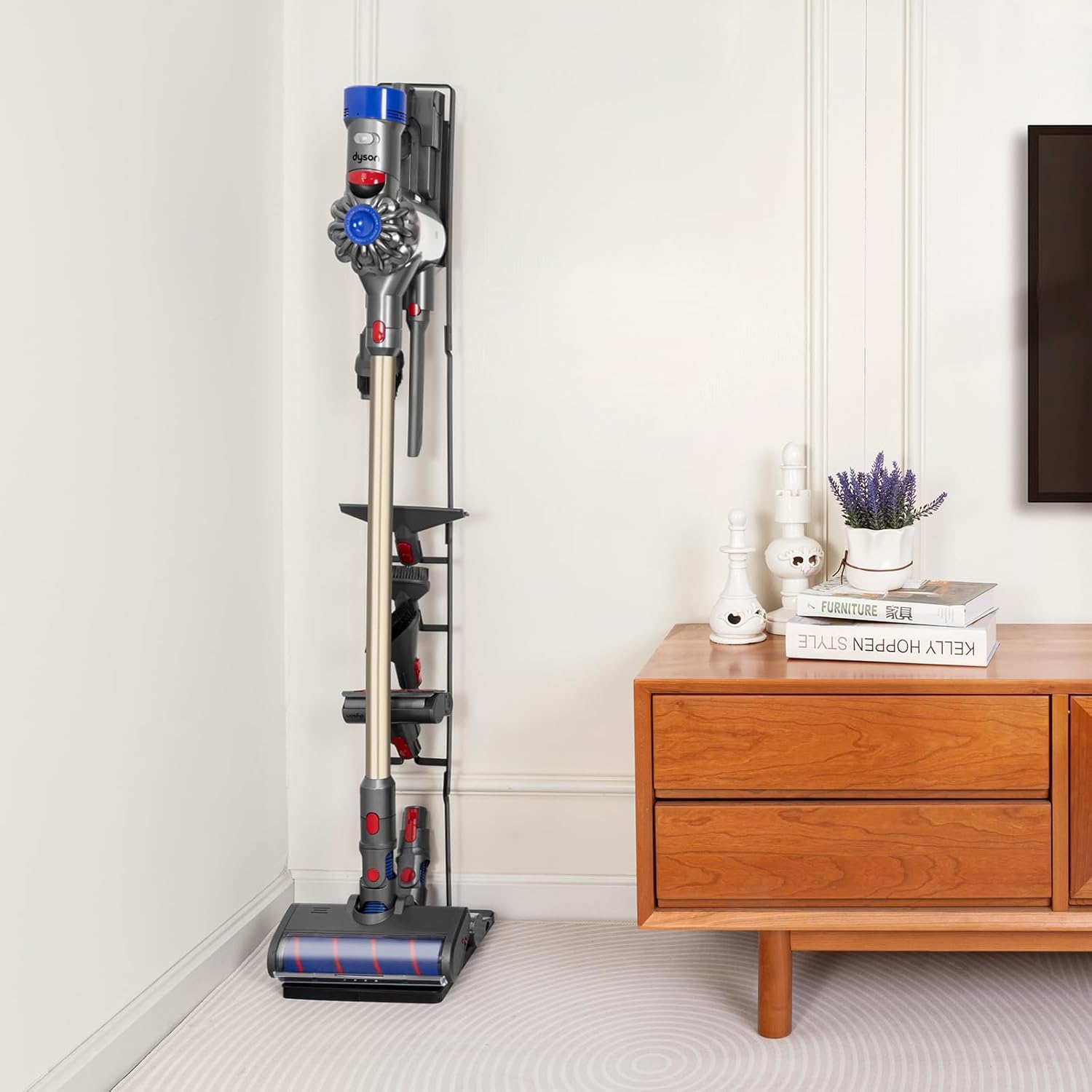 Cordless Vacuum Stand with Clamp & Accessory Hooks – Heavy Metal Base (V6–V15 Compatible)