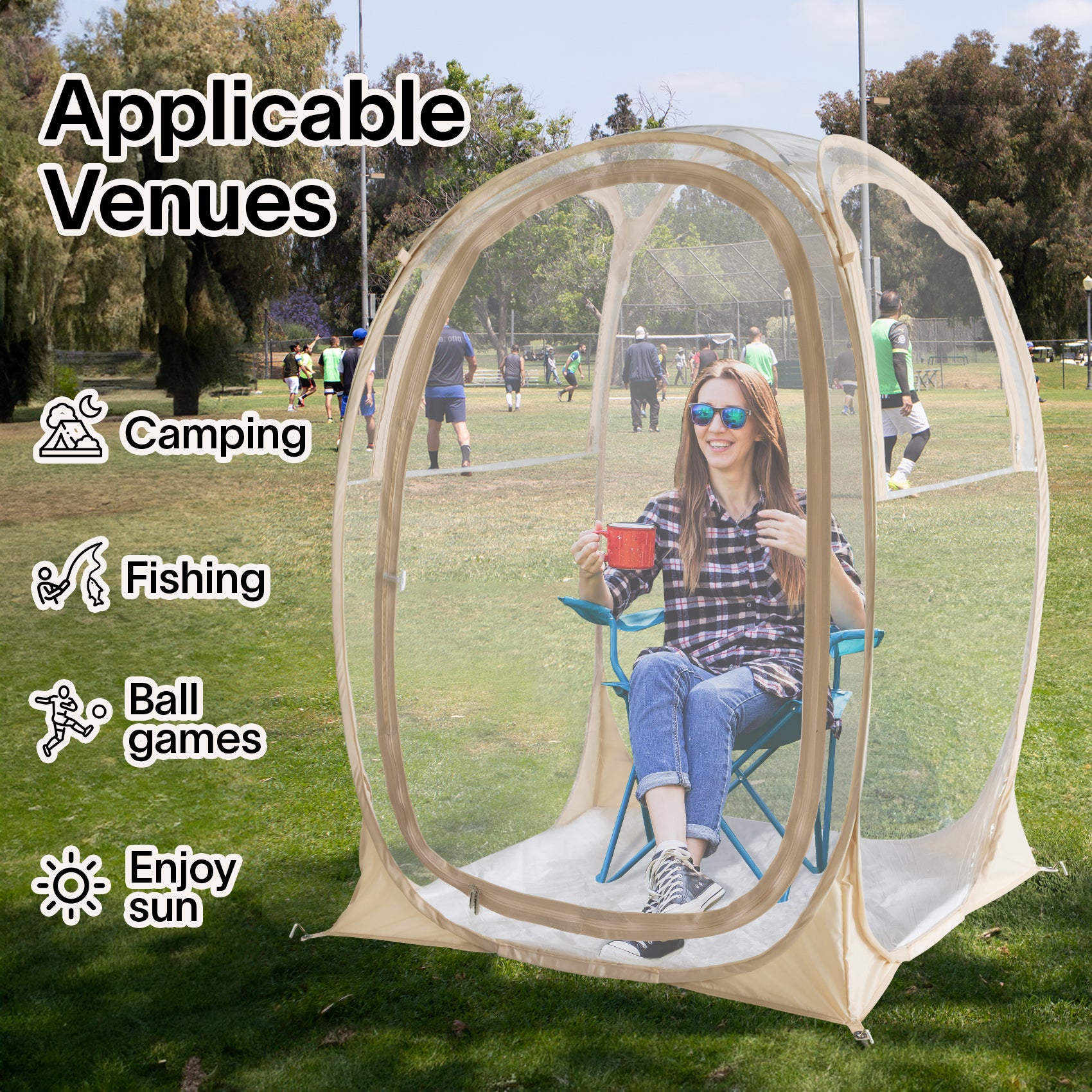 Alvantor Portable Clear Pop-Up Sports Tent, Weatherproof Bubble Shelter with 360° View, UV Protection, Easy Setup for Outdoor Events, Camping, and Backyard Relaxation