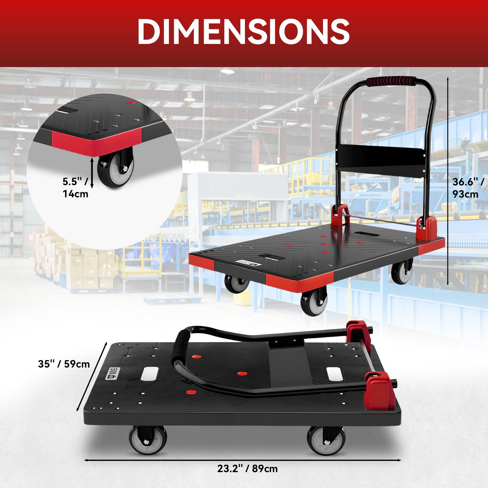 Folding Platform Truck Cart 200LBS/1000LBS – Heavy Duty Push Dolly with Swivel Wheels, Foldable Handle