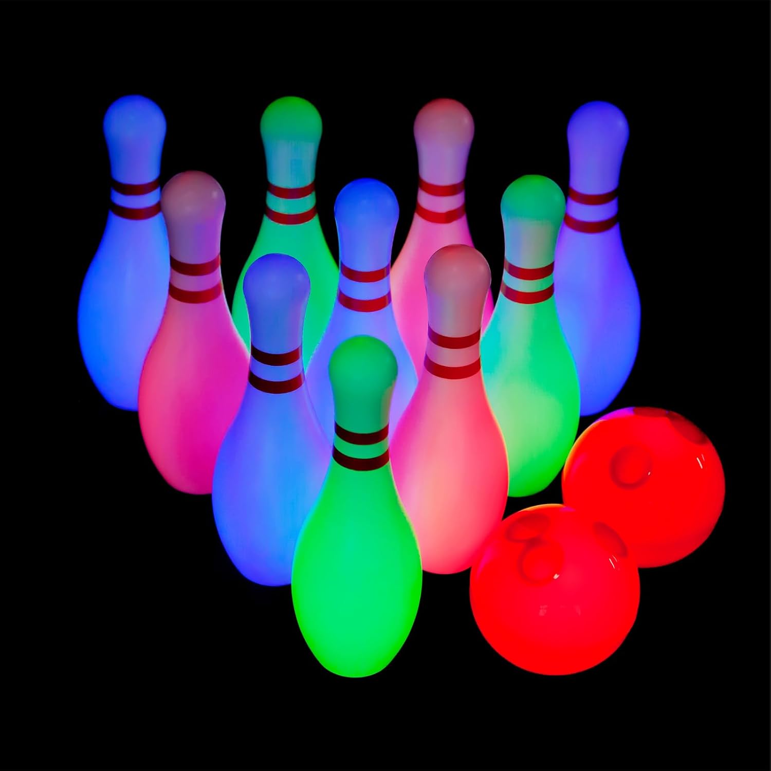 Kids Light-Up Bowling Set with 10 Glowing Pins & 2 Balls – Indoor & Outdoor Bowling Toy Game for Toddlers & Children Ages 3–6