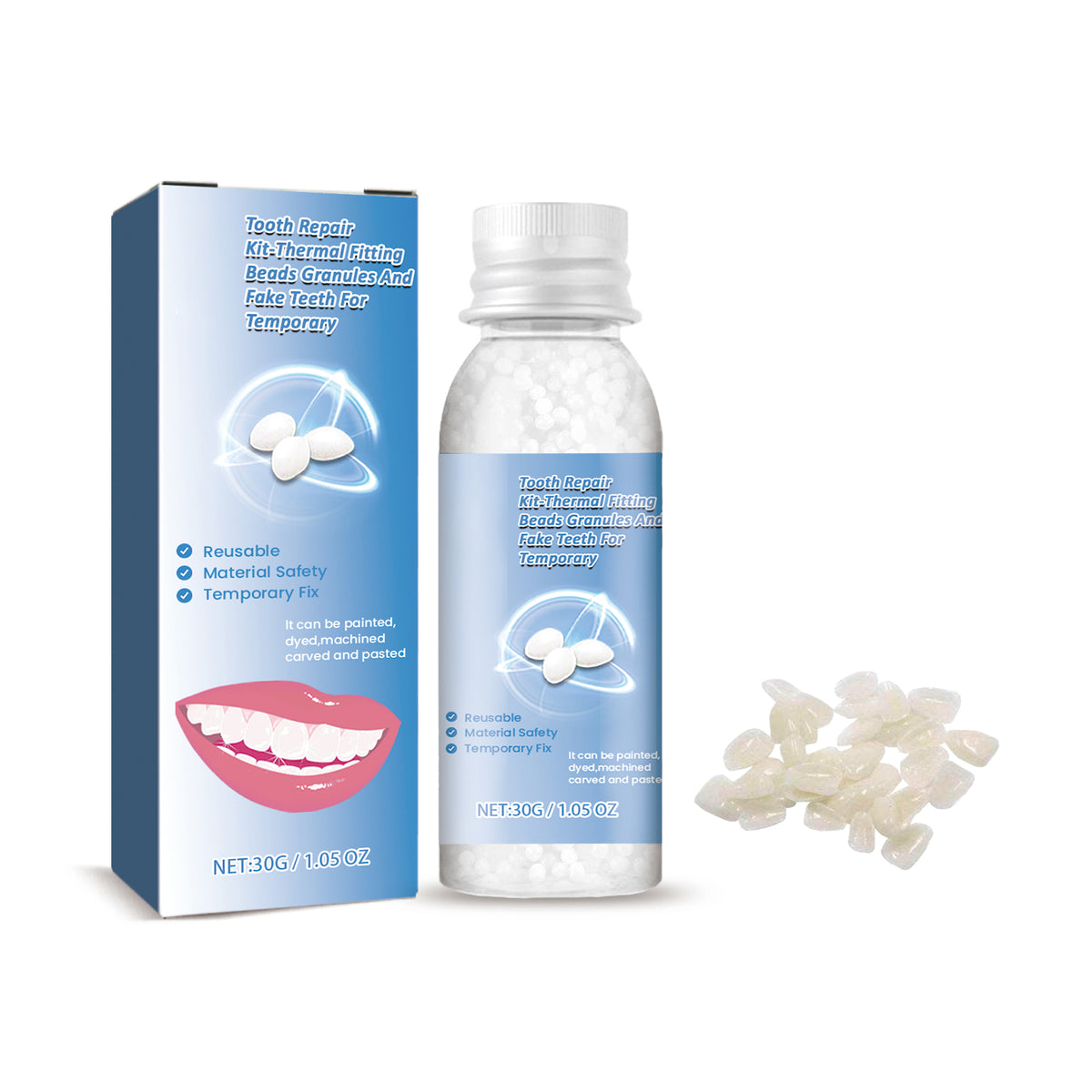 Alvantor Temporary Tooth Replacement Kit, Repair Beads for Fixing Filling Missing Broken Tooth, 1.05oz