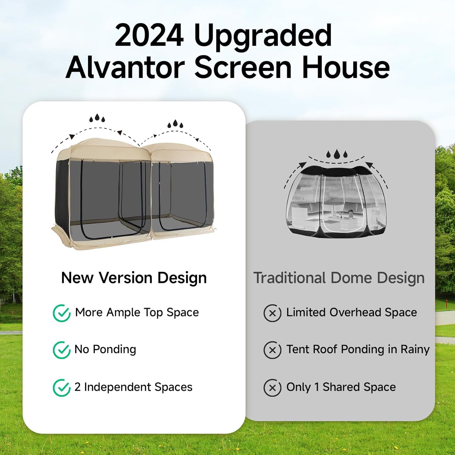 Alvantor 2-in-1 Pop-Up Screen House Gazebo with Mesh Netting 12'x6'x7.