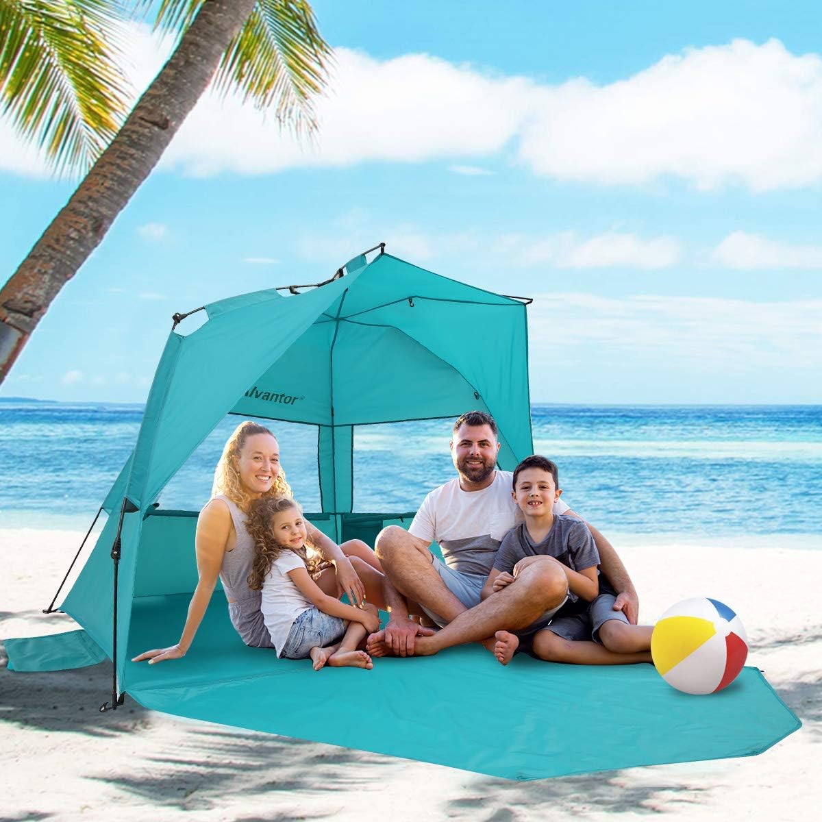 Beach Tent Super Bluecoast Beach Umbrella Outdoor Sun Shelter Cabana Automatic Pop Up UPF 50+ Sun Shade Patent Hub Construction Easy to Use