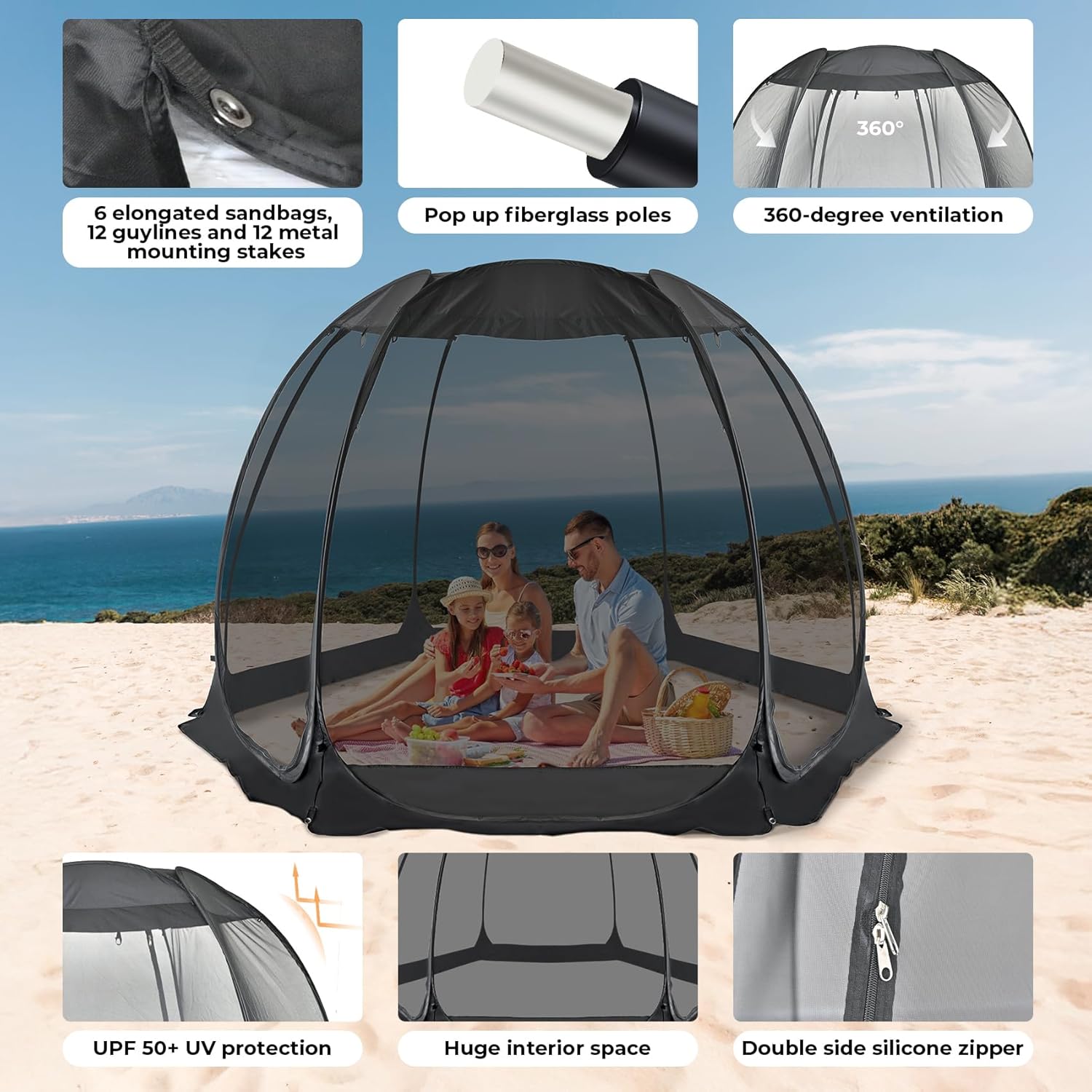 Alvantor Screen House Gazebo, 4-6 Person Pop Up Igloo Screened Canopy
