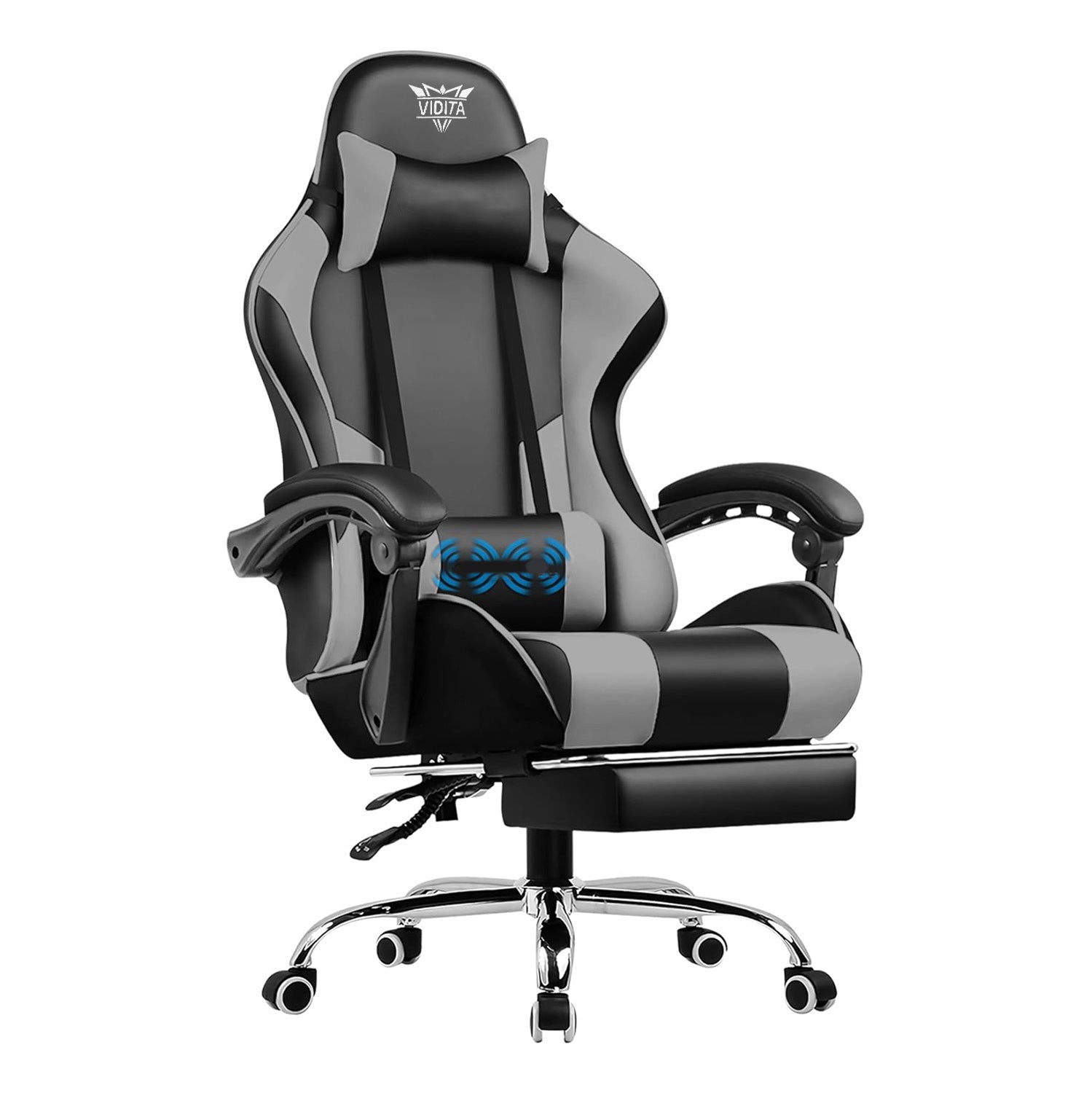 Ergonomic Gaming Chair with Footrest & Lumbar Pillow – Adjustable Height & PU Leather Comfort