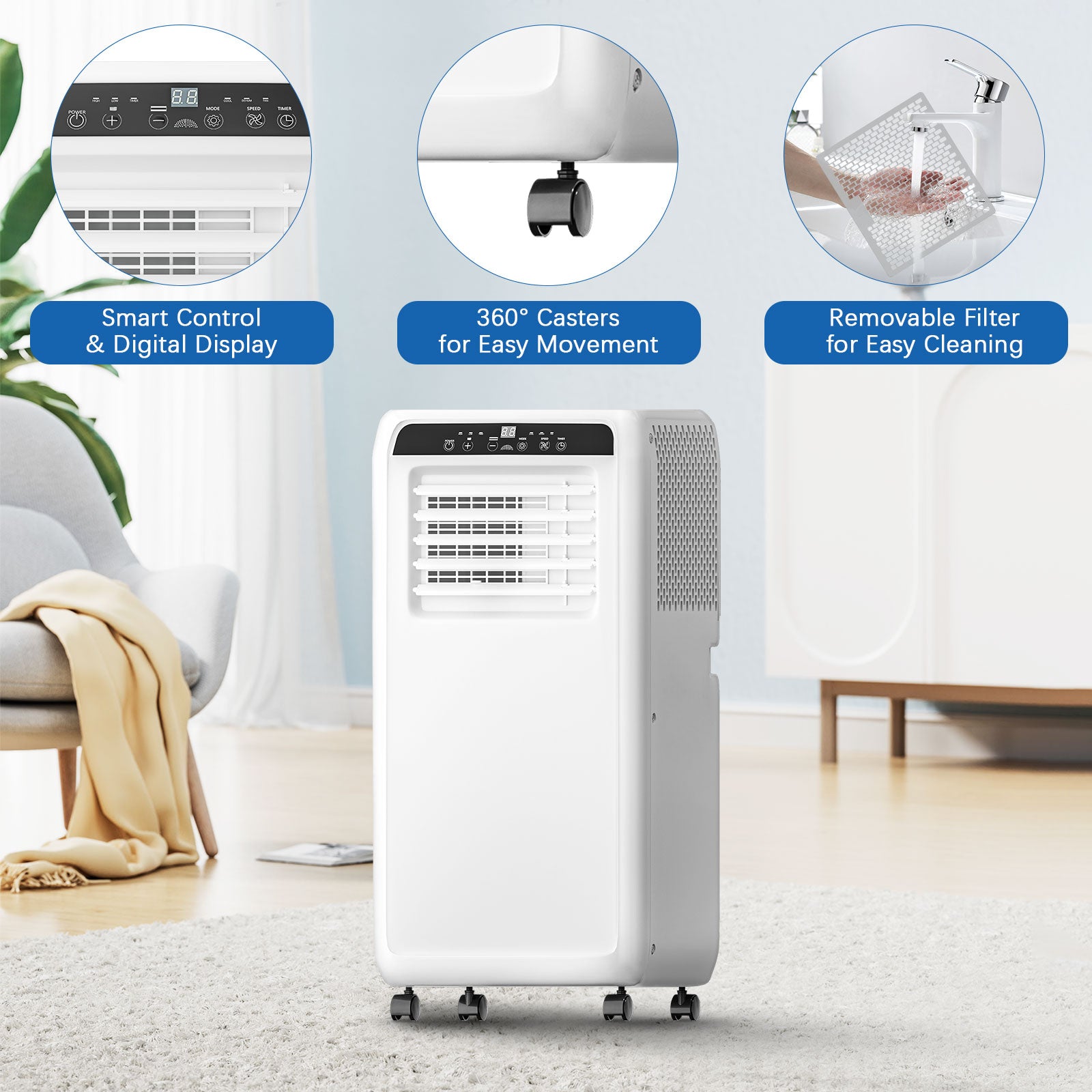 10,000 BTU Portable Air Conditioner with Remote Control | Cools Up to 400 Sq.Ft | 3-in-1, Ideal for Offices, Dorms & Small Apartments - White