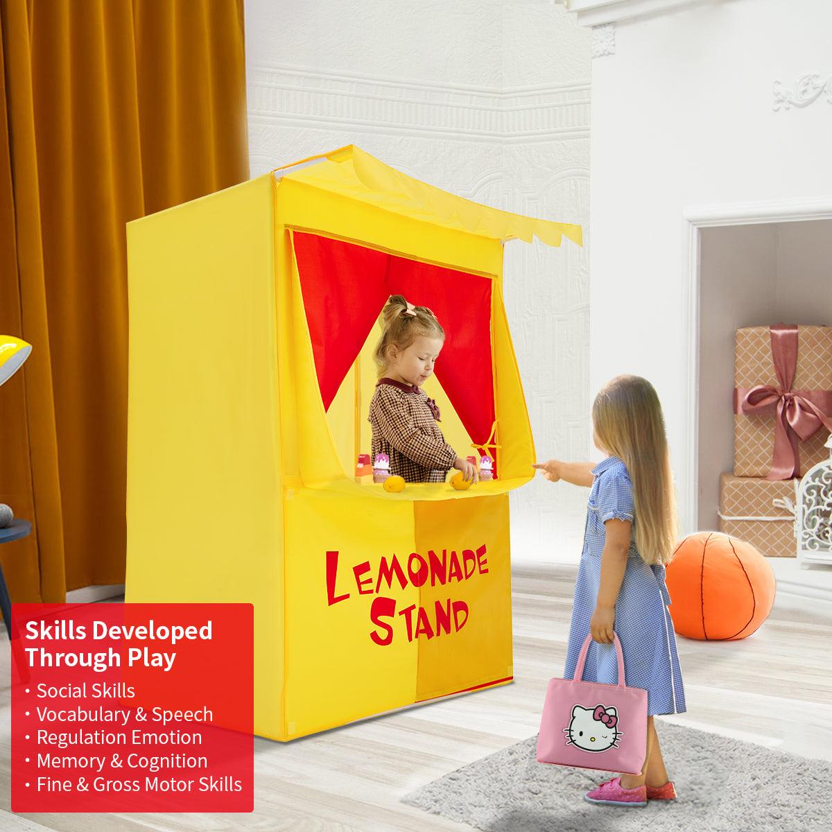 Lemonade Stand Puppet Show Theater Pretend Playhouse Play Tent on Stage Doorway Table Top Sets Toddlers