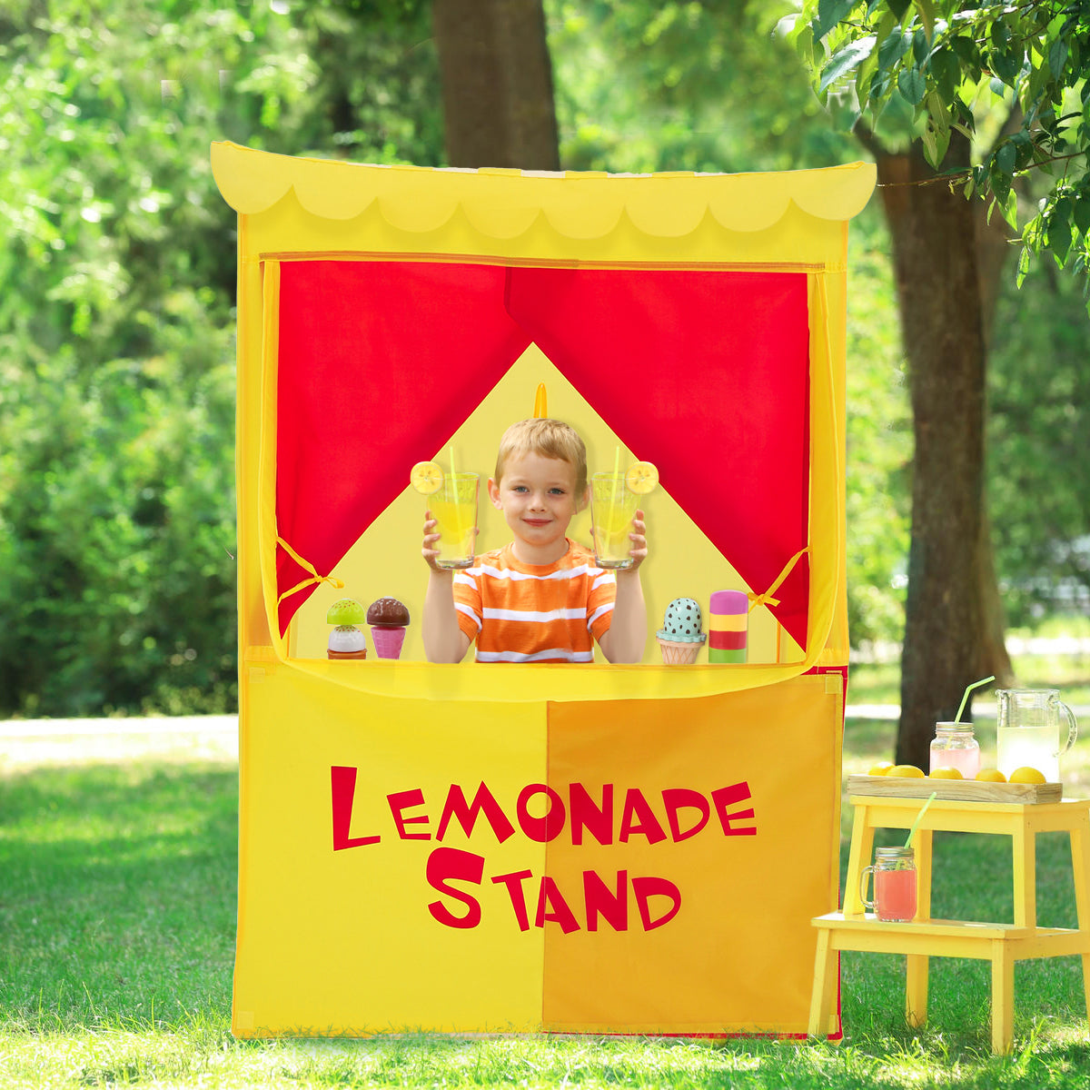 Alvantor Lemonade Stand Puppet Show Theater Pretend Playhouse Play Tent Kid on Stage Doorway Table Top Sets for Toddlers