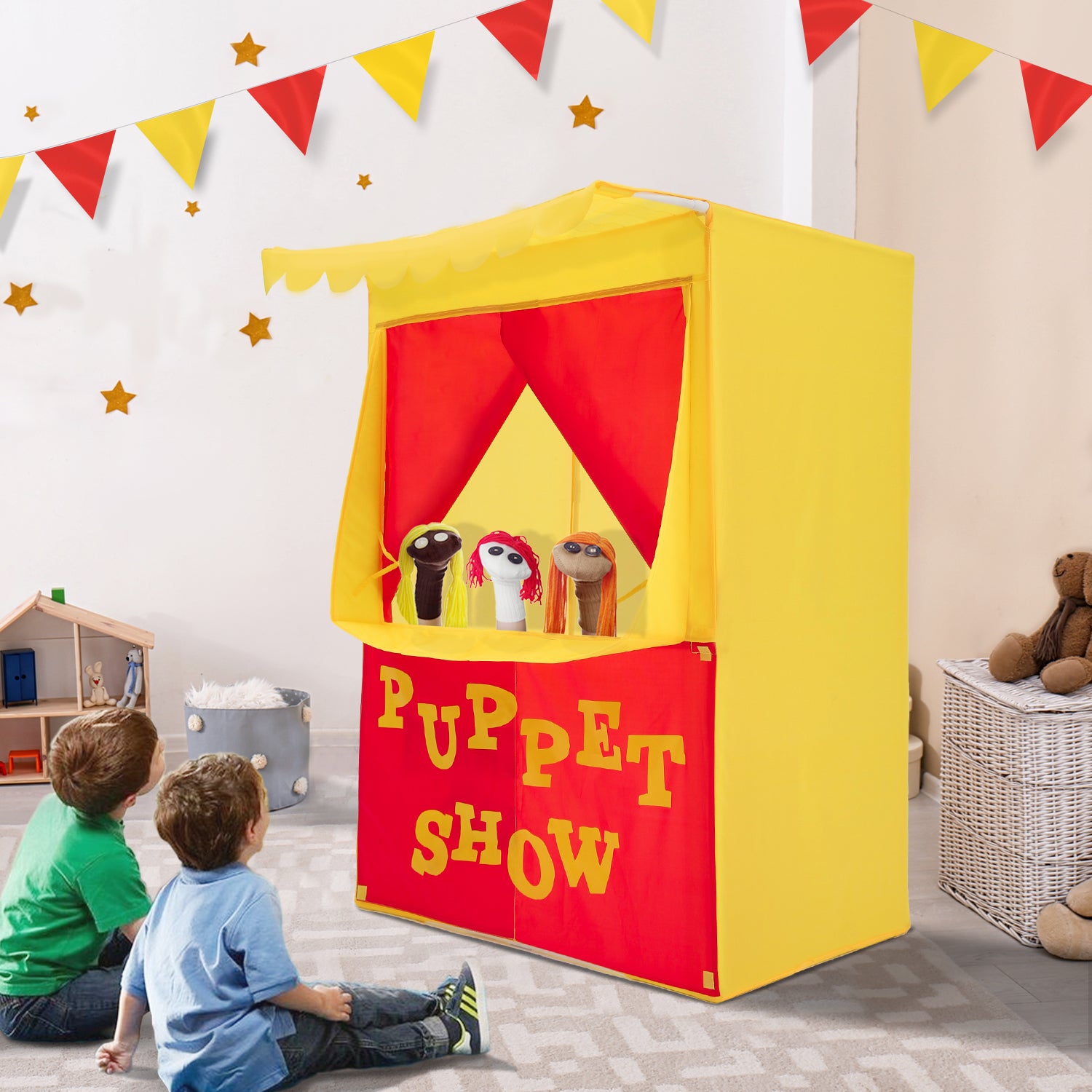 Alvantor Lemonade Stand Puppet Show Theater Pretend Playhouse Play Tent Kid on Stage Doorway Table Top Sets for Toddlers