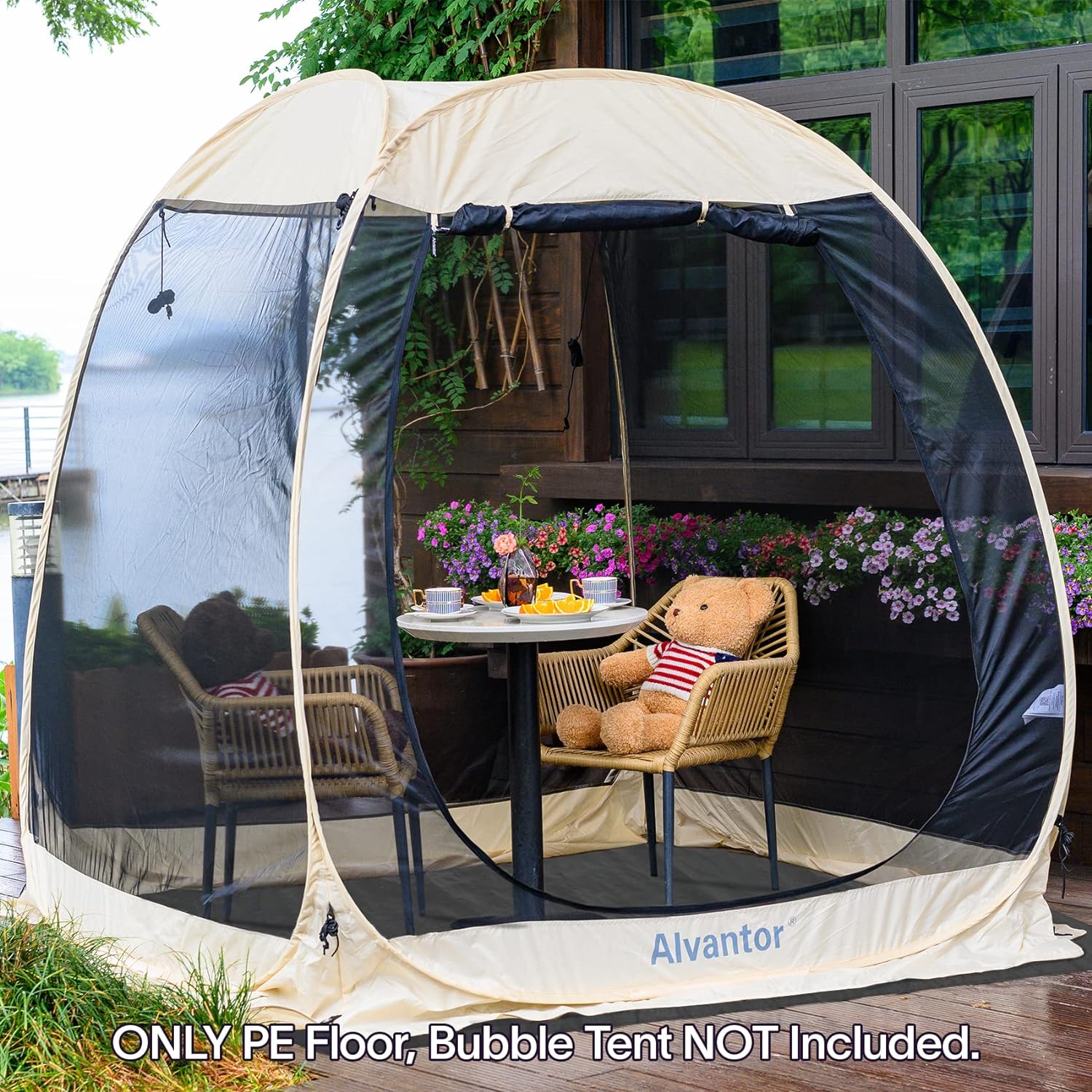 Combo: Alvantor Pop Up Screen House Gazebo Tent with PE Tarp Floor Set - 2-15 Person, Ideal for Camping, Beach, and Backyard; Enhanced Cleanliness and Comfort