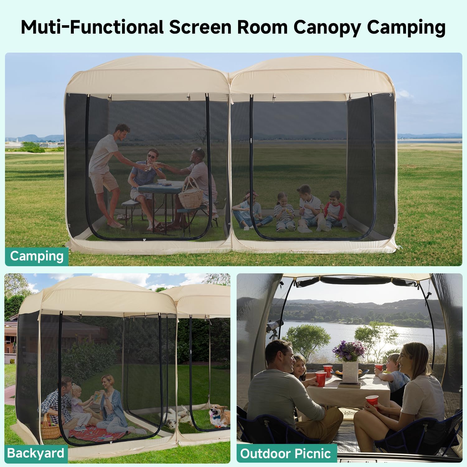Alvantor 2-in-1 Pop-Up Screen House Gazebo with Mesh Netting 12'x6'x7.