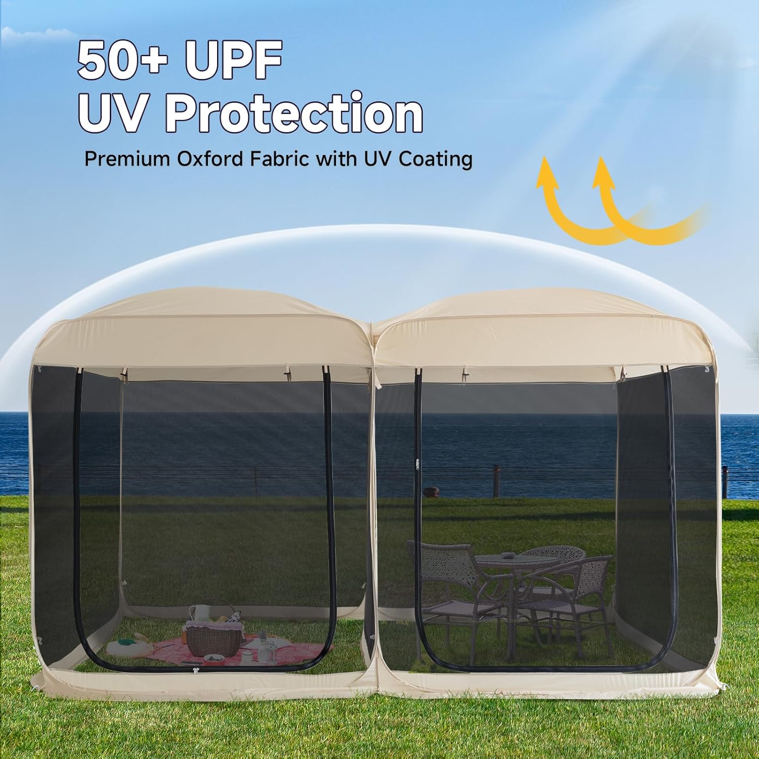 Alvantor 2-in-1 Pop-Up Screen House Gazebo with Mesh Netting 12'x6'x7.
