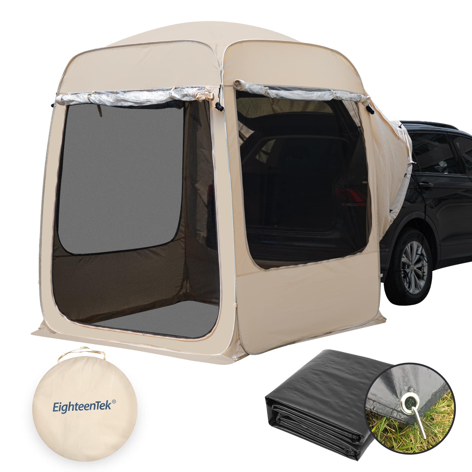 All-Weather SUV Camping Screen Tent – Pop Up Mesh Shelter with Waterproof PVC, Instant Setup Screen House for Car, Van, Outdoor Travel