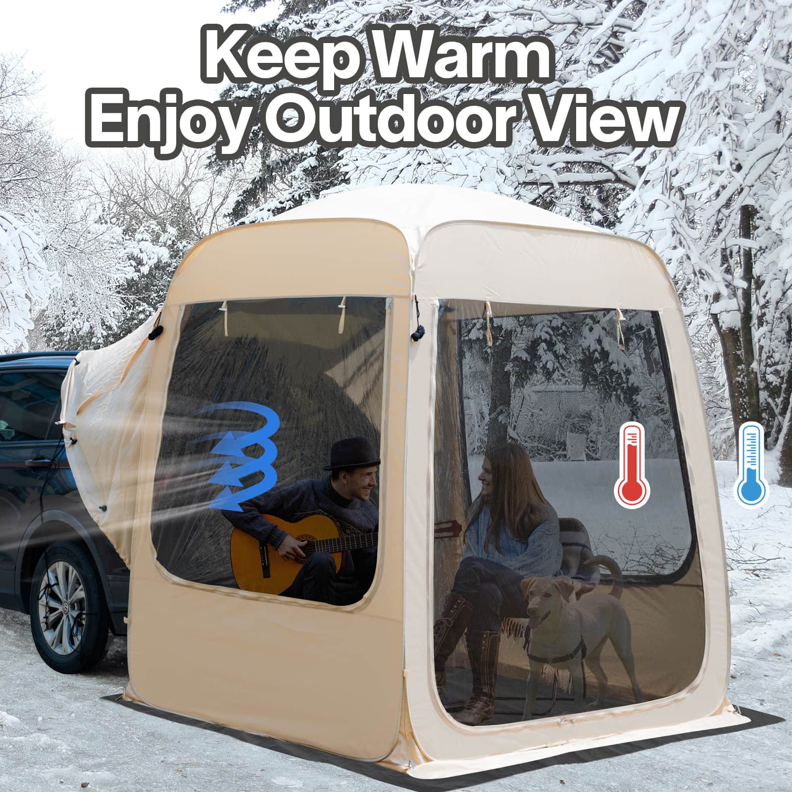 All-Weather SUV Camping Screen Tent – Pop Up Mesh Shelter with Waterproof PVC, Instant Setup Screen House for Car, Van, Outdoor Travel