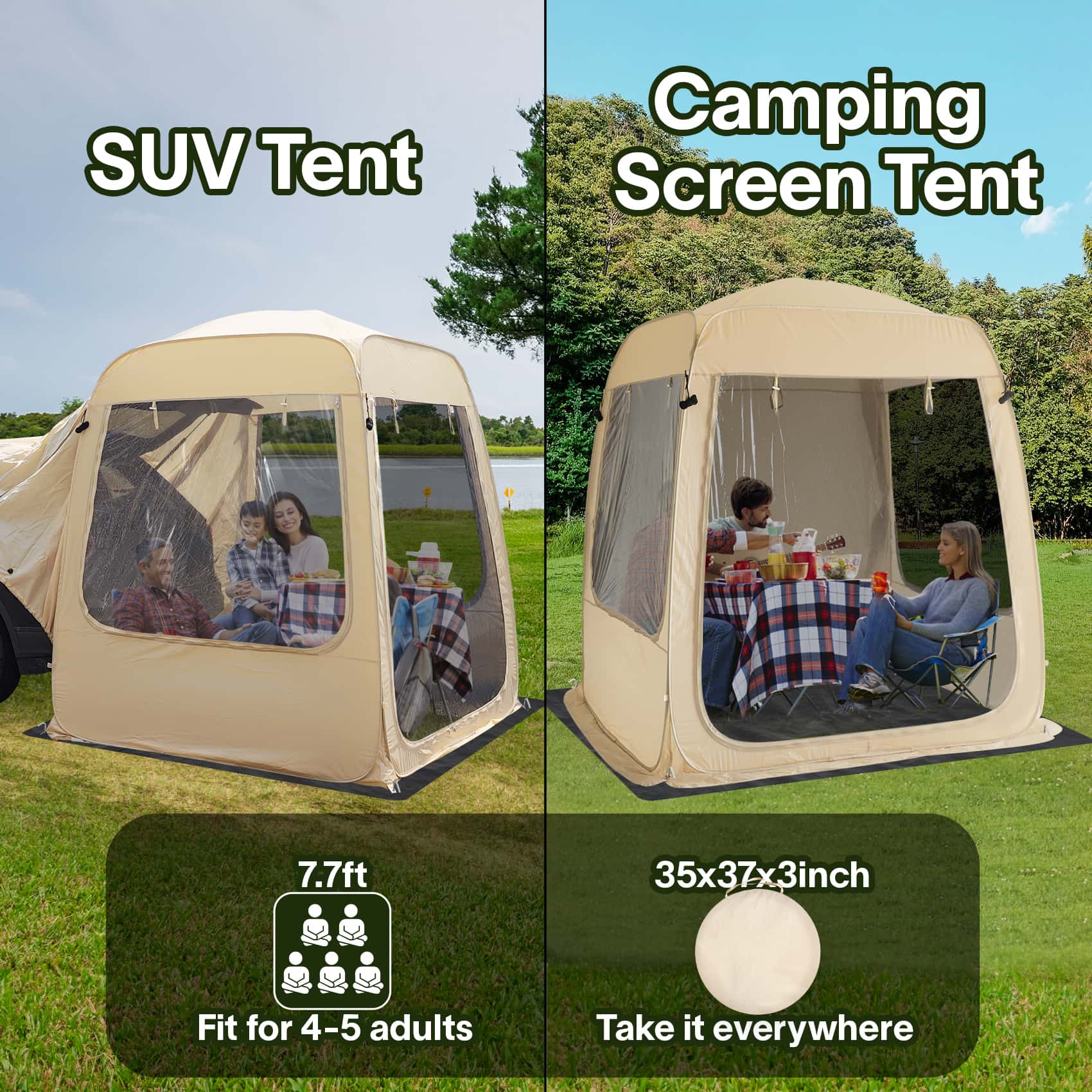 All-Weather SUV Camping Screen Tent – Pop Up Mesh Shelter with Waterproof PVC, Instant Setup Screen House for Car, Van, Outdoor Travel